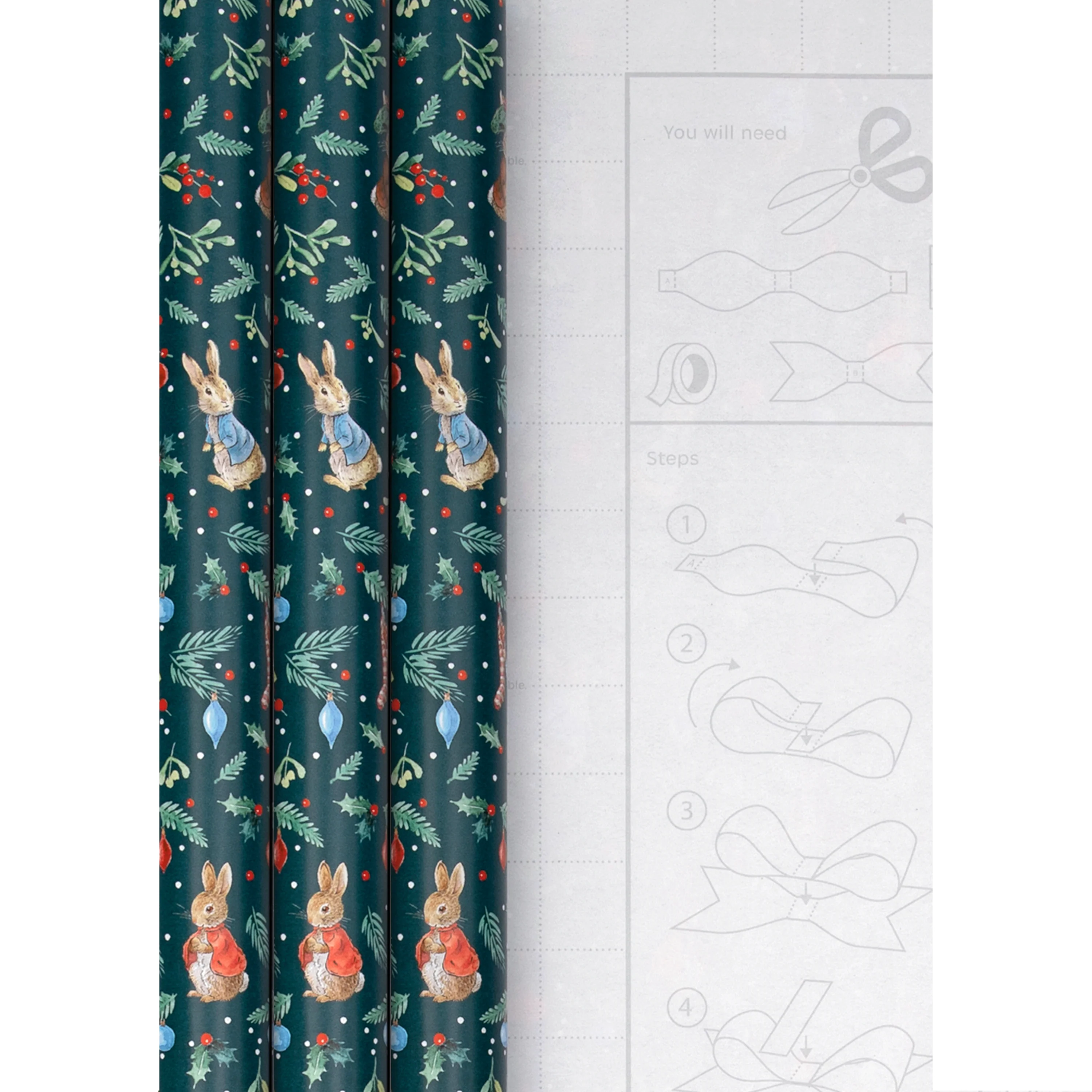 12M Christmas Wrapping Paper - 3 x 4M Rolls in 1 Peter Rabbit™ Design - Image 3