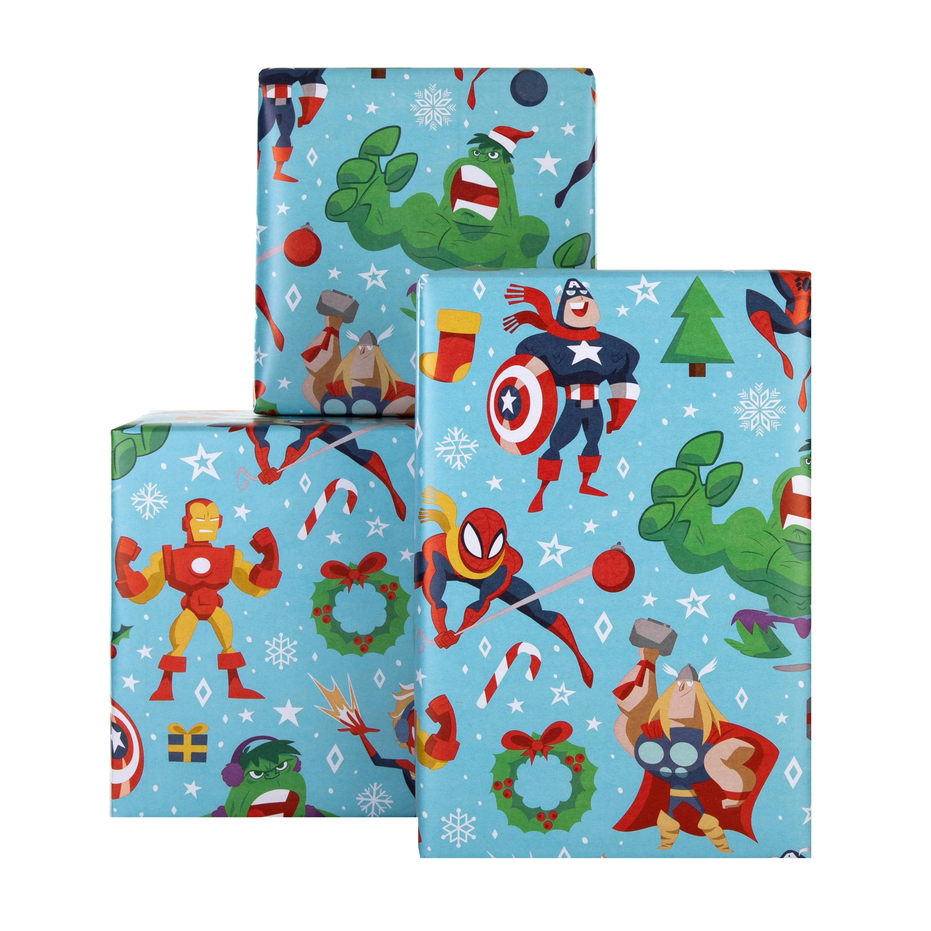 12M Multipack Christmas Wrapping Paper - 3 x 4M Rolls in 1 Blue MARVEL Design - Image 2