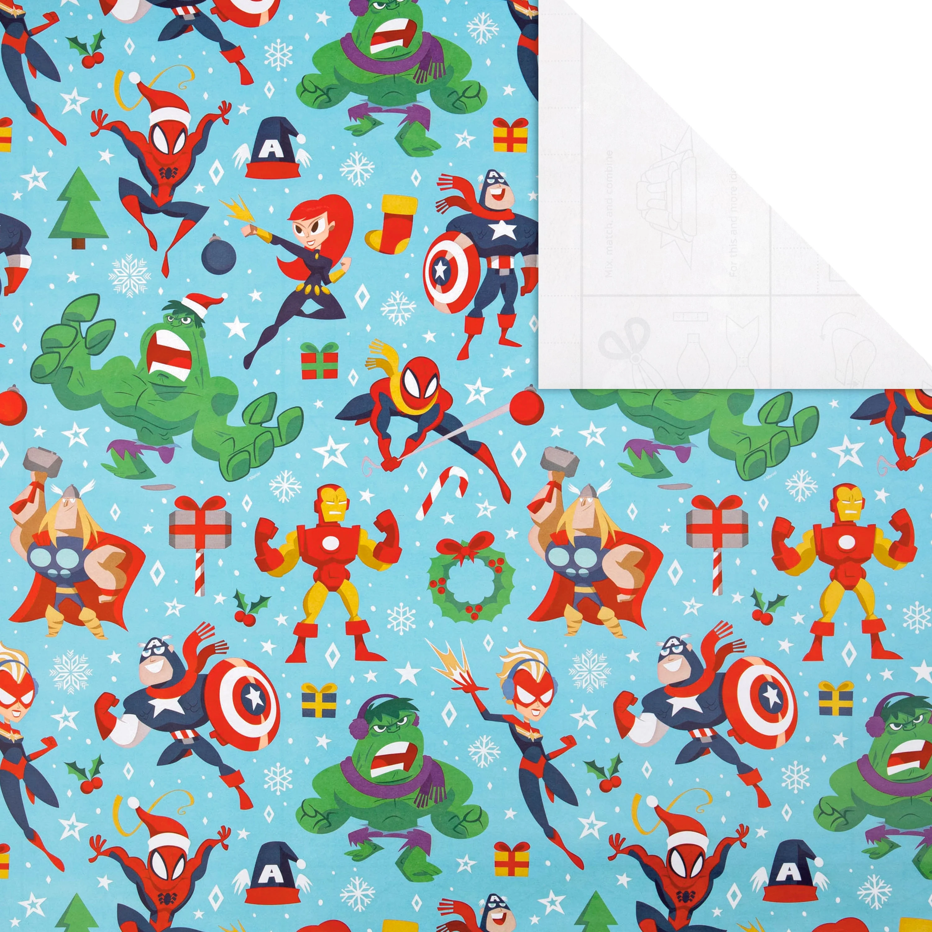 12M Multipack Christmas Wrapping Paper - 3 x 4M Rolls in 1 Blue MARVEL Design - Image 6