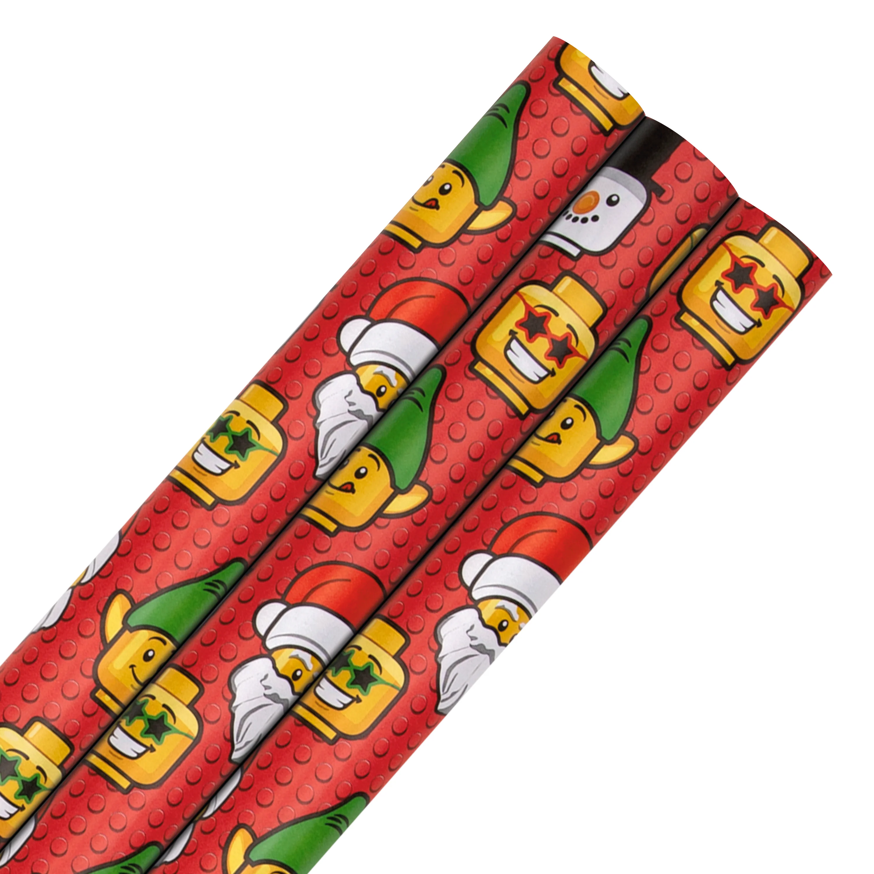 12M Multipack Christmas Wrapping Paper - 3 x 4M Rolls in 1 Red LEGO® heads Design