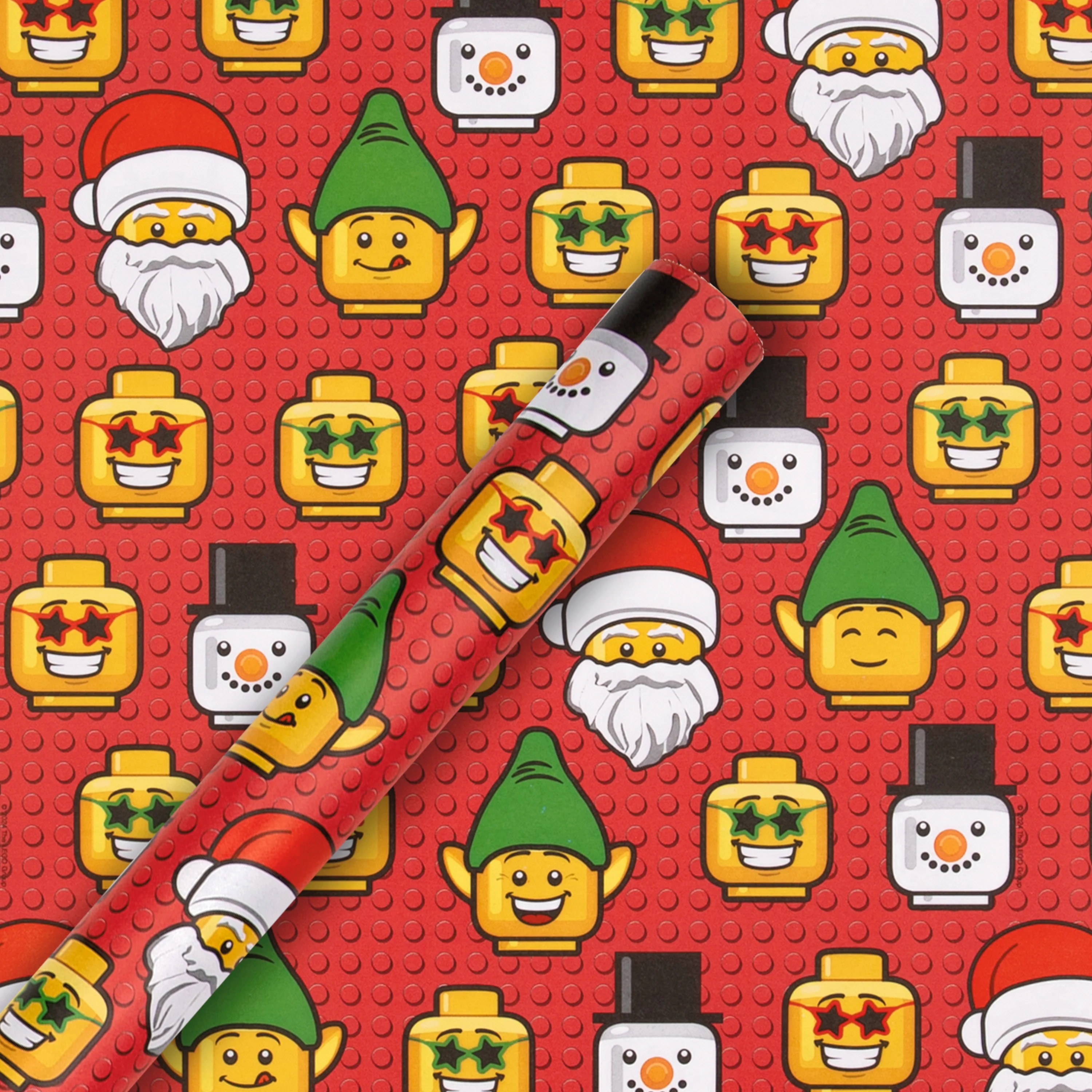 12M Multipack Christmas Wrapping Paper - 3 x 4M Rolls in 1 Red LEGO® heads Design - Image 3