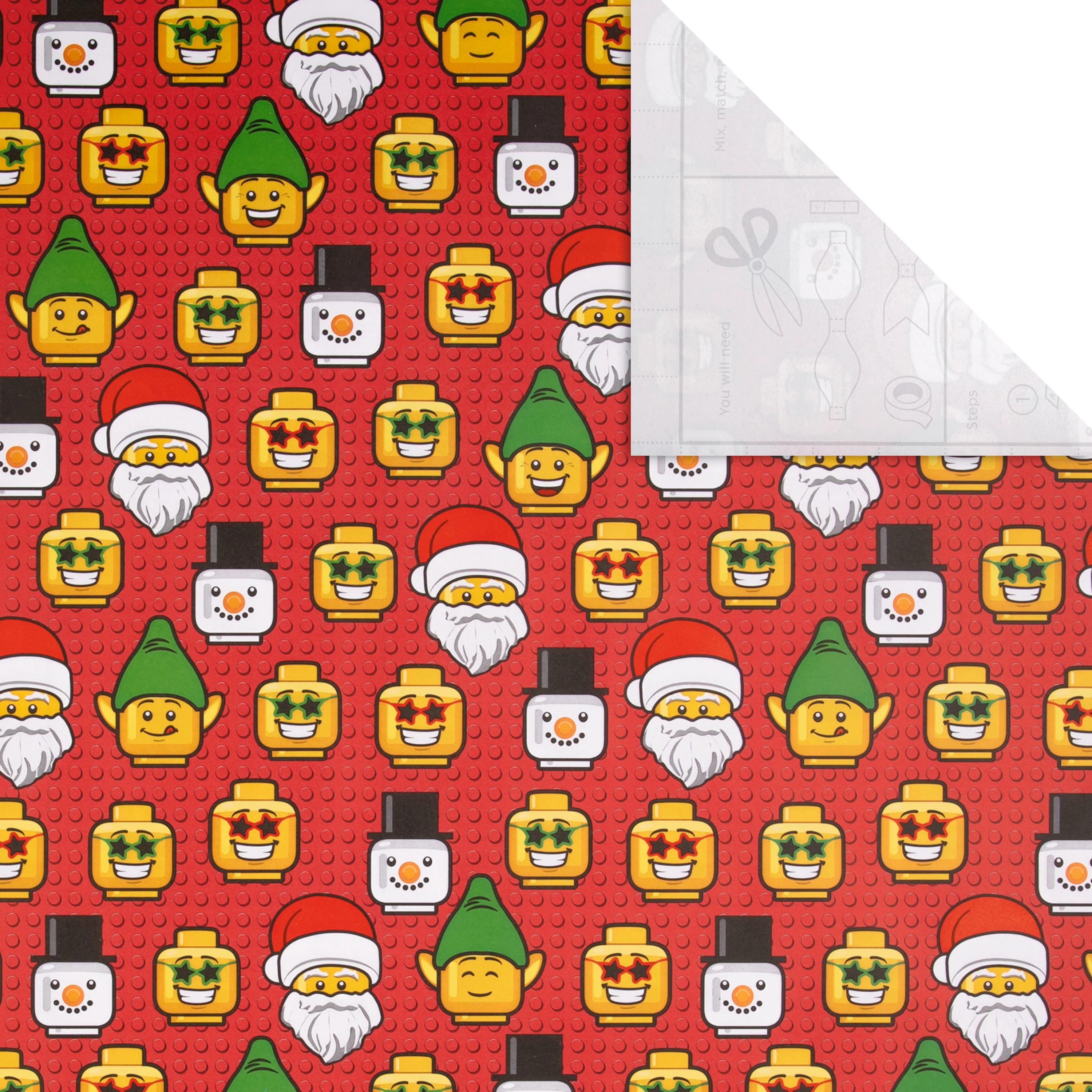 12M Multipack Christmas Wrapping Paper - 3 x 4M Rolls in 1 Red LEGO® heads Design - Image 4
