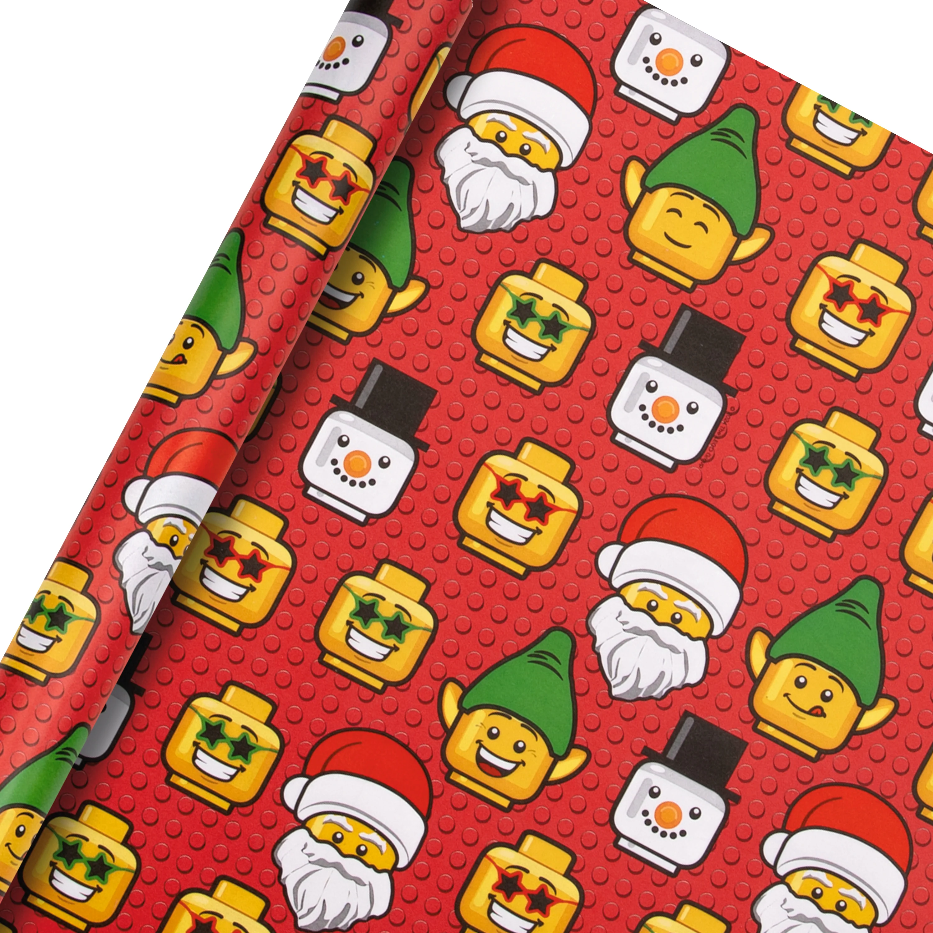 12M Multipack Christmas Wrapping Paper - 3 x 4M Rolls in 1 Red LEGO® heads Design - Image 5