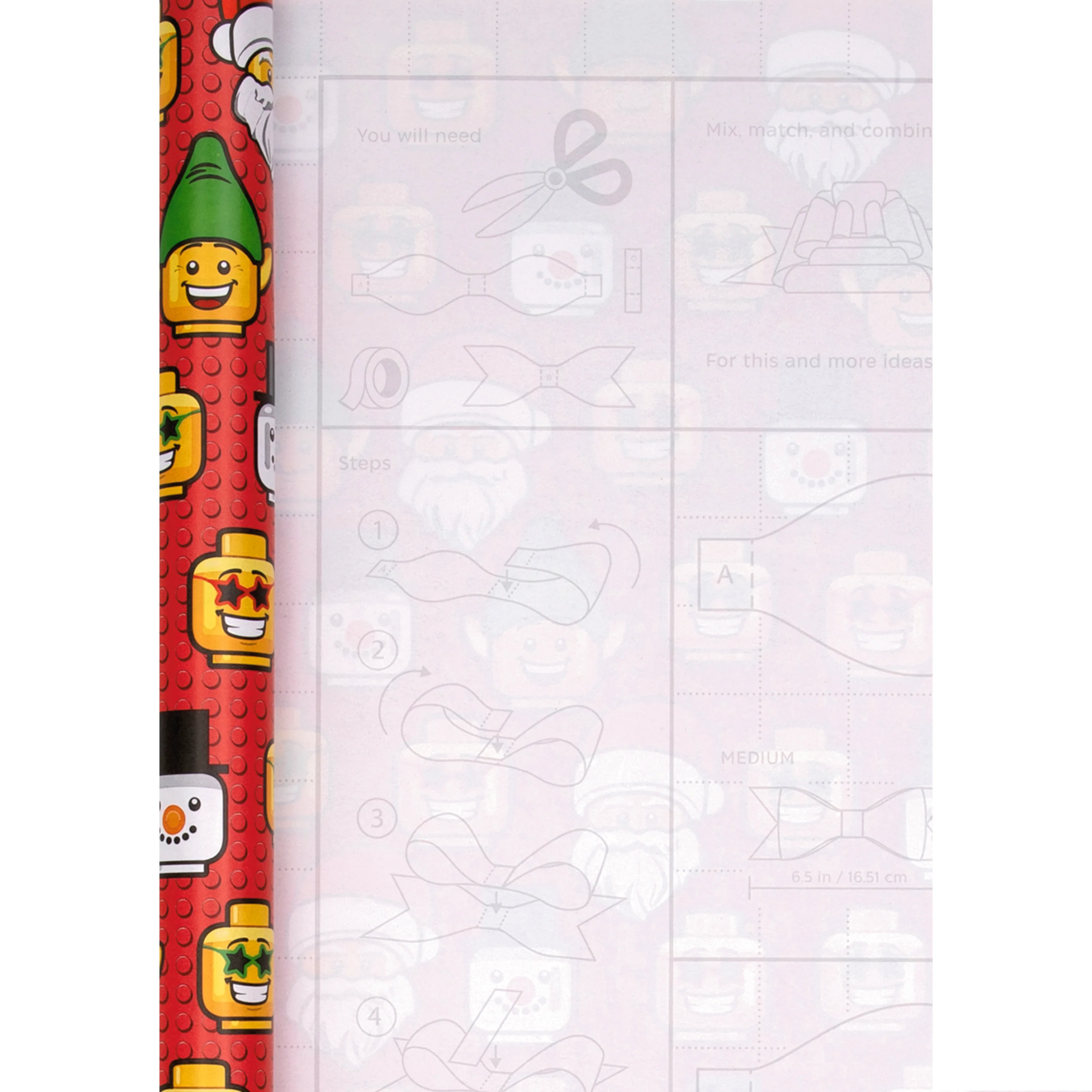 12M Multipack Christmas Wrapping Paper - 3 x 4M Rolls in 1 Red LEGO® heads Design - Image 6