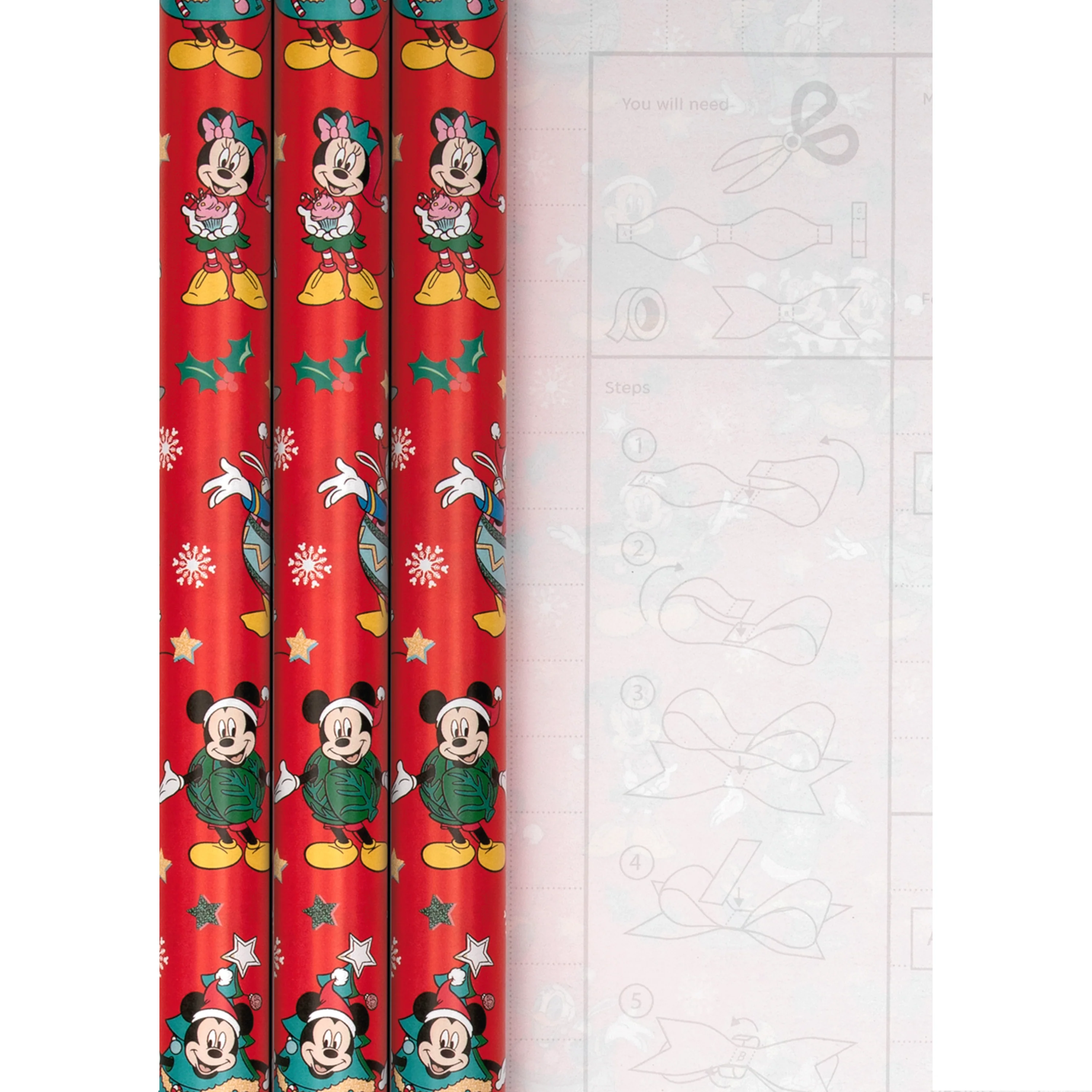 12M Multipack Disney Christmas Wrapping Paper - 3 x 4M Rolls in 1 Mickey & Friends Design - Image 2