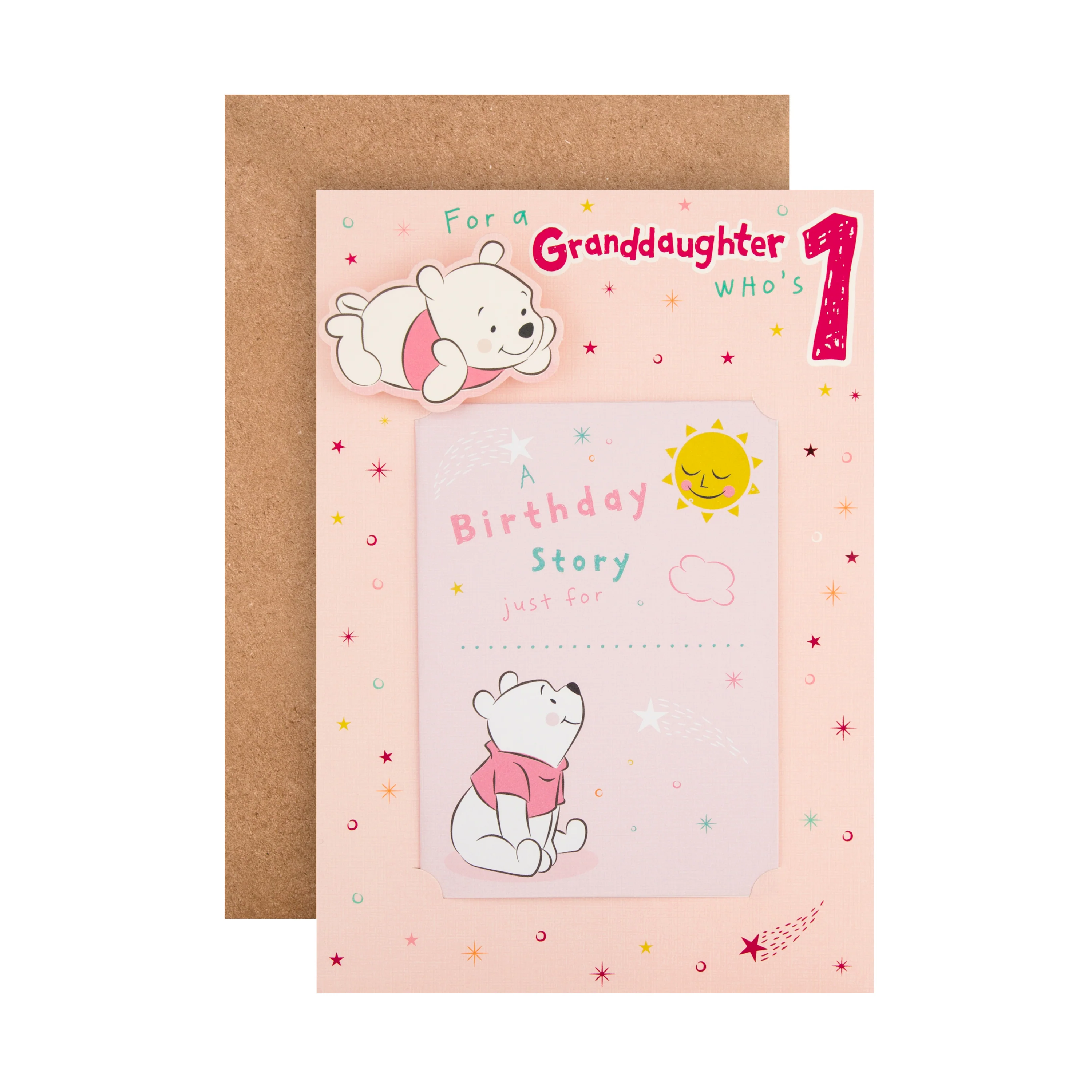 1st Birthday Card for Granddaughter - Disney Winnie the Pooh Design with Keepsake Booklet - Image 3