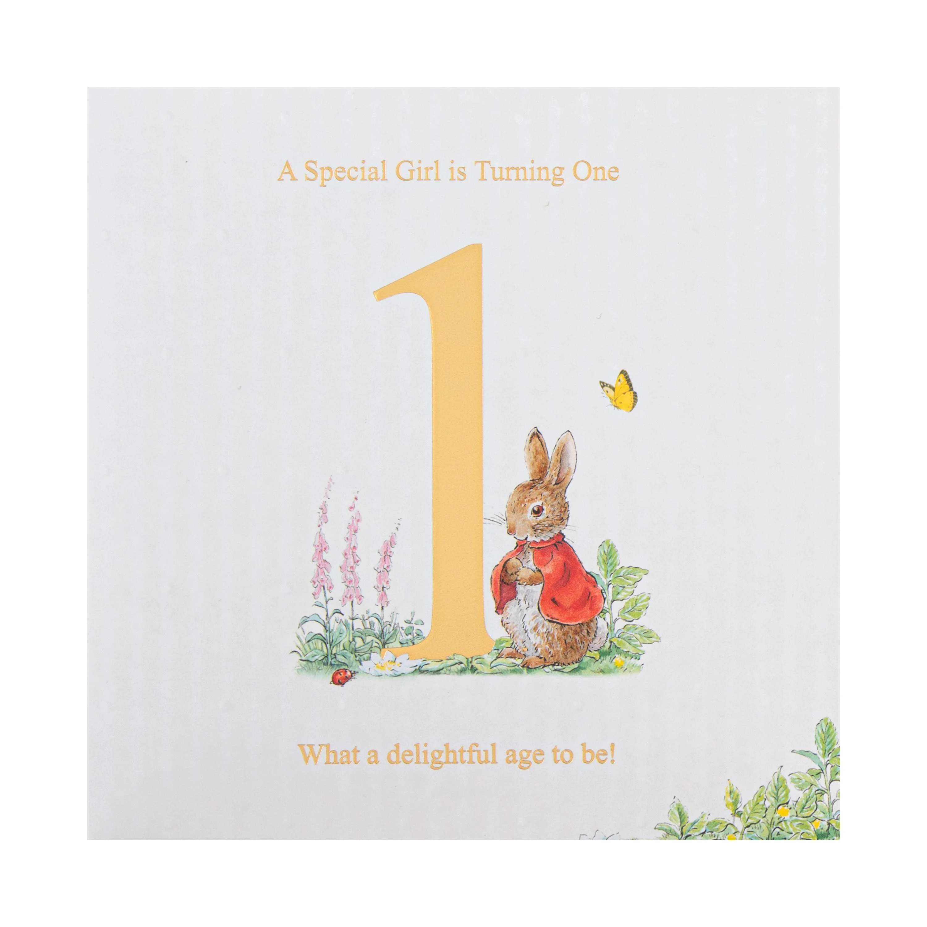 1st Birthday Card for Little Girl - Beatrix Potter's Flopsy Bunny Design - Image 4