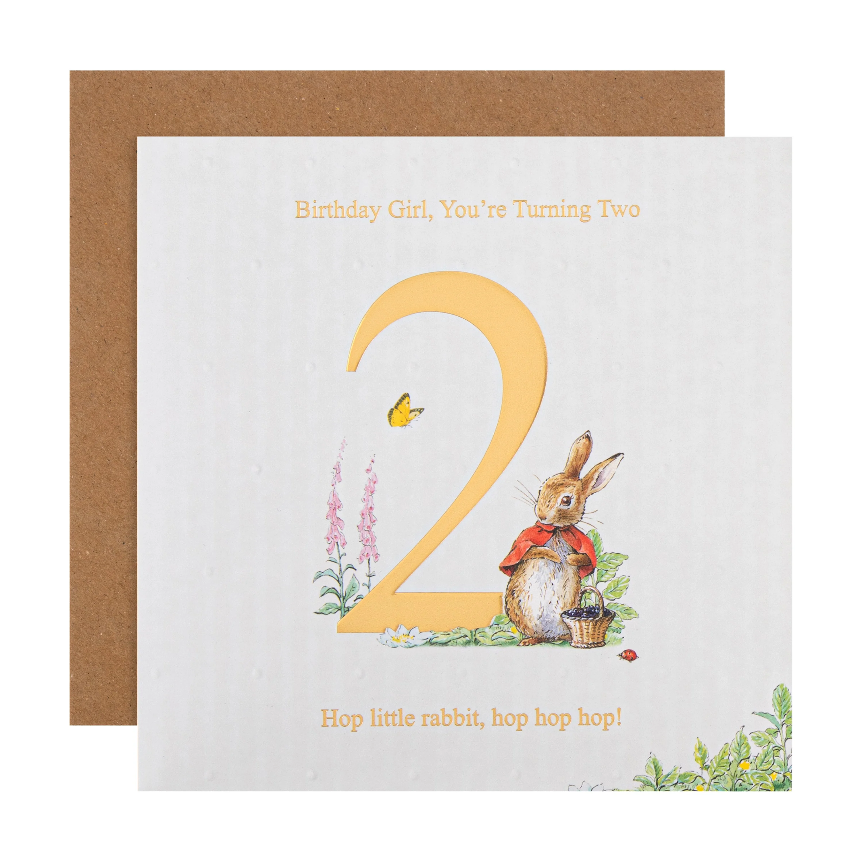 2nd Birthday Card for Little Girl - Beatrix Potter's Flopsy Bunny Design