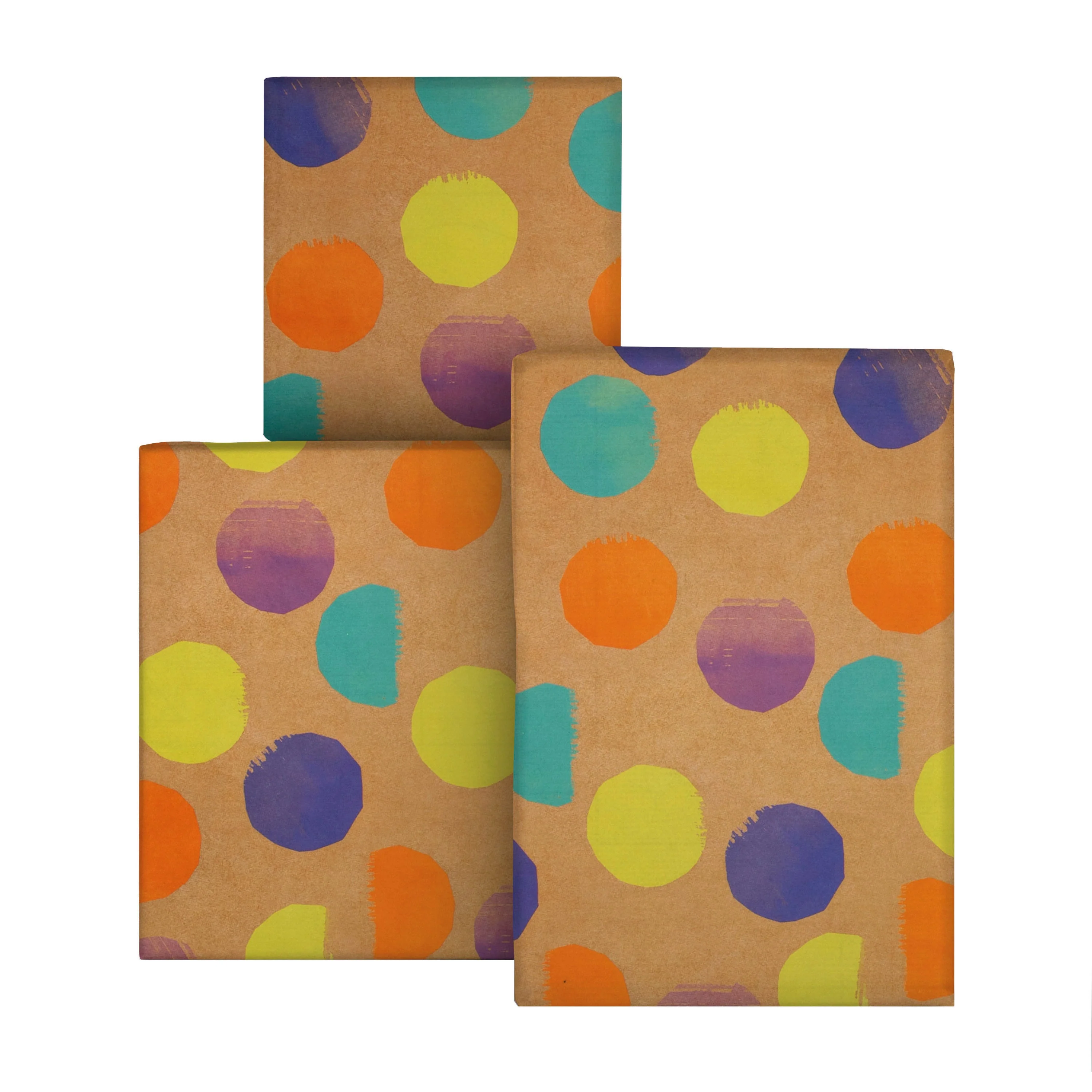 6M Any Occasion Wrapping Paper - 3 x 2M Rolls in 1 Colourful Spots & Kraft Paper Design - Image 2