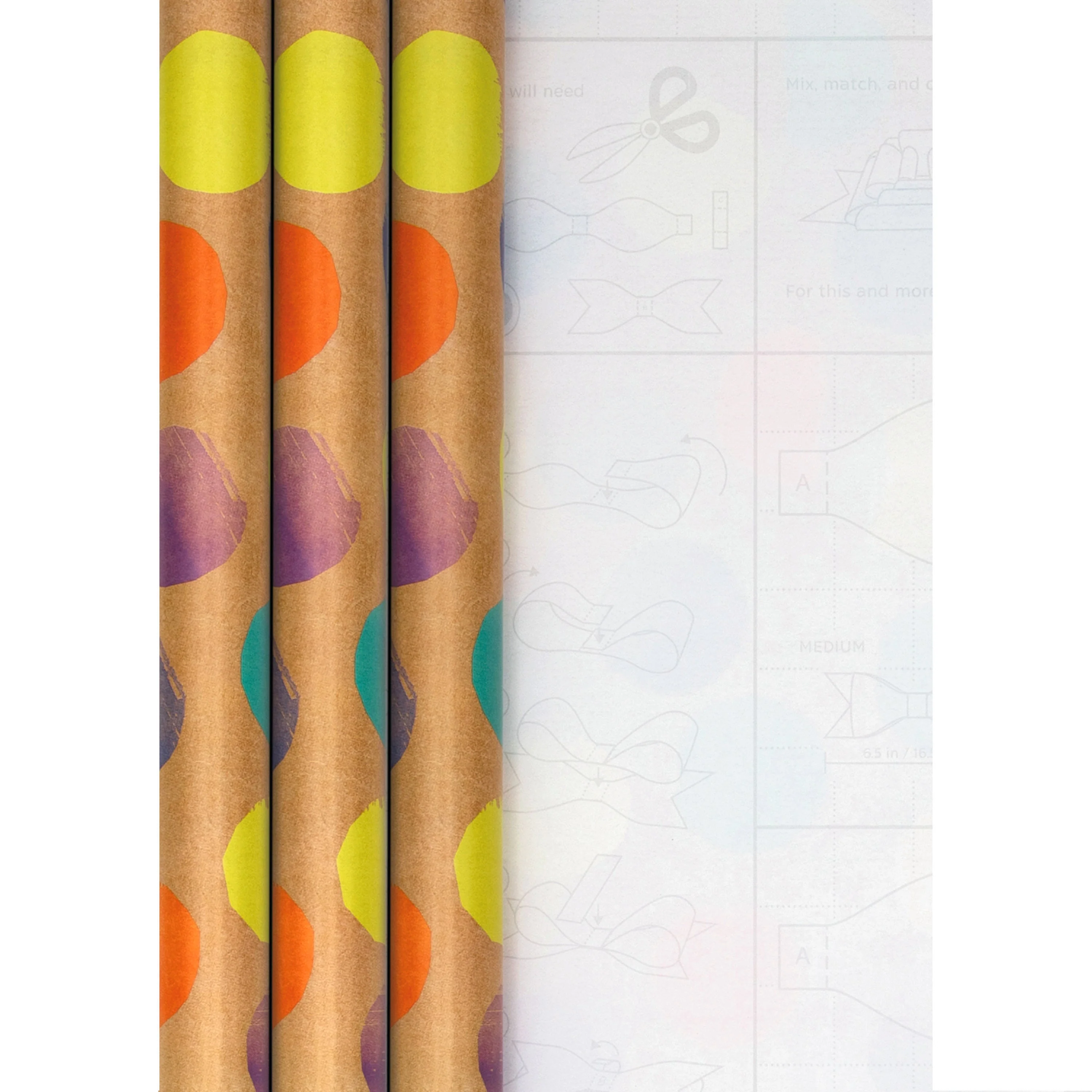 6M Any Occasion Wrapping Paper - 3 x 2M Rolls in 1 Colourful Spots & Kraft Paper Design - Image 3