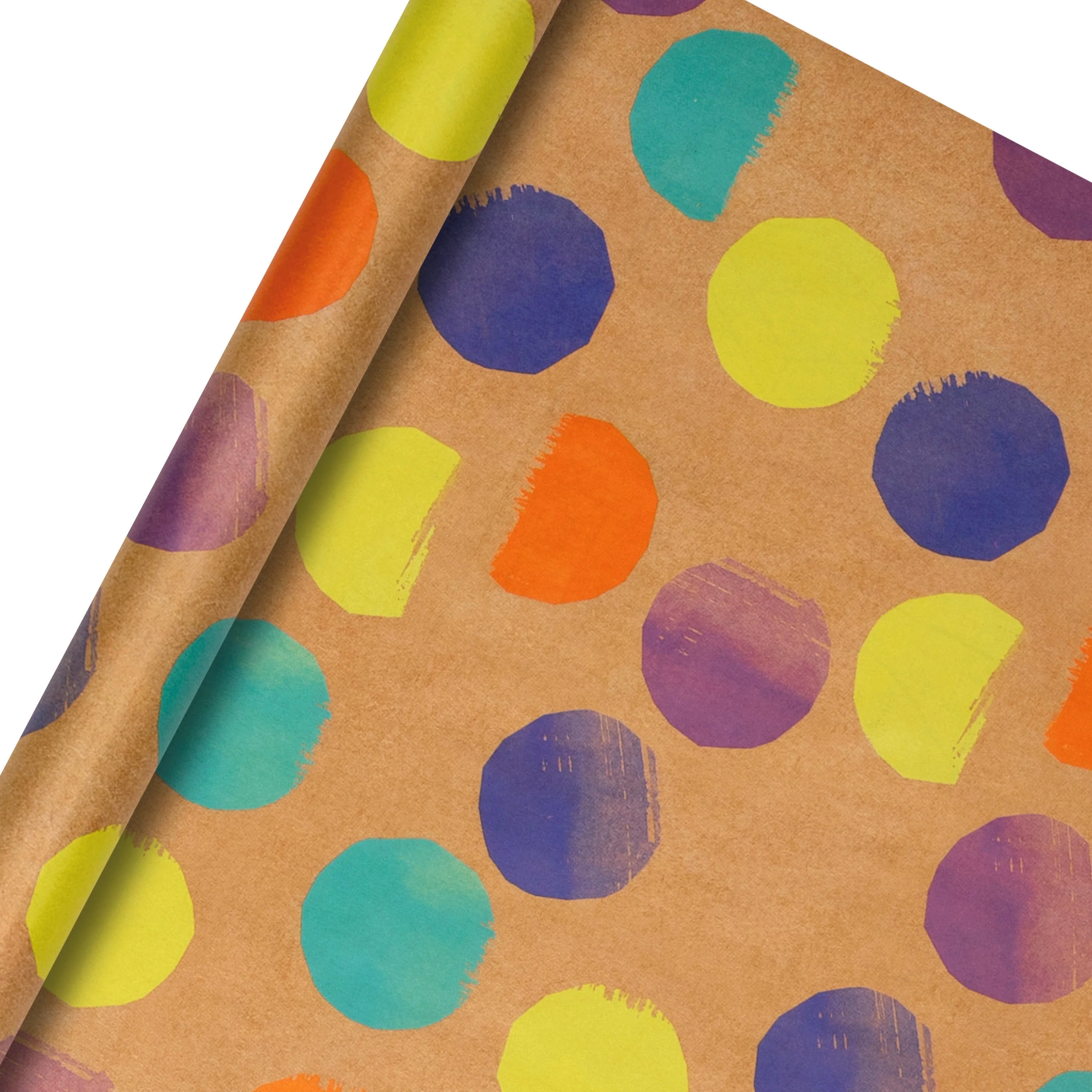 6M Any Occasion Wrapping Paper - 3 x 2M Rolls in 1 Colourful Spots & Kraft Paper Design - Image 5