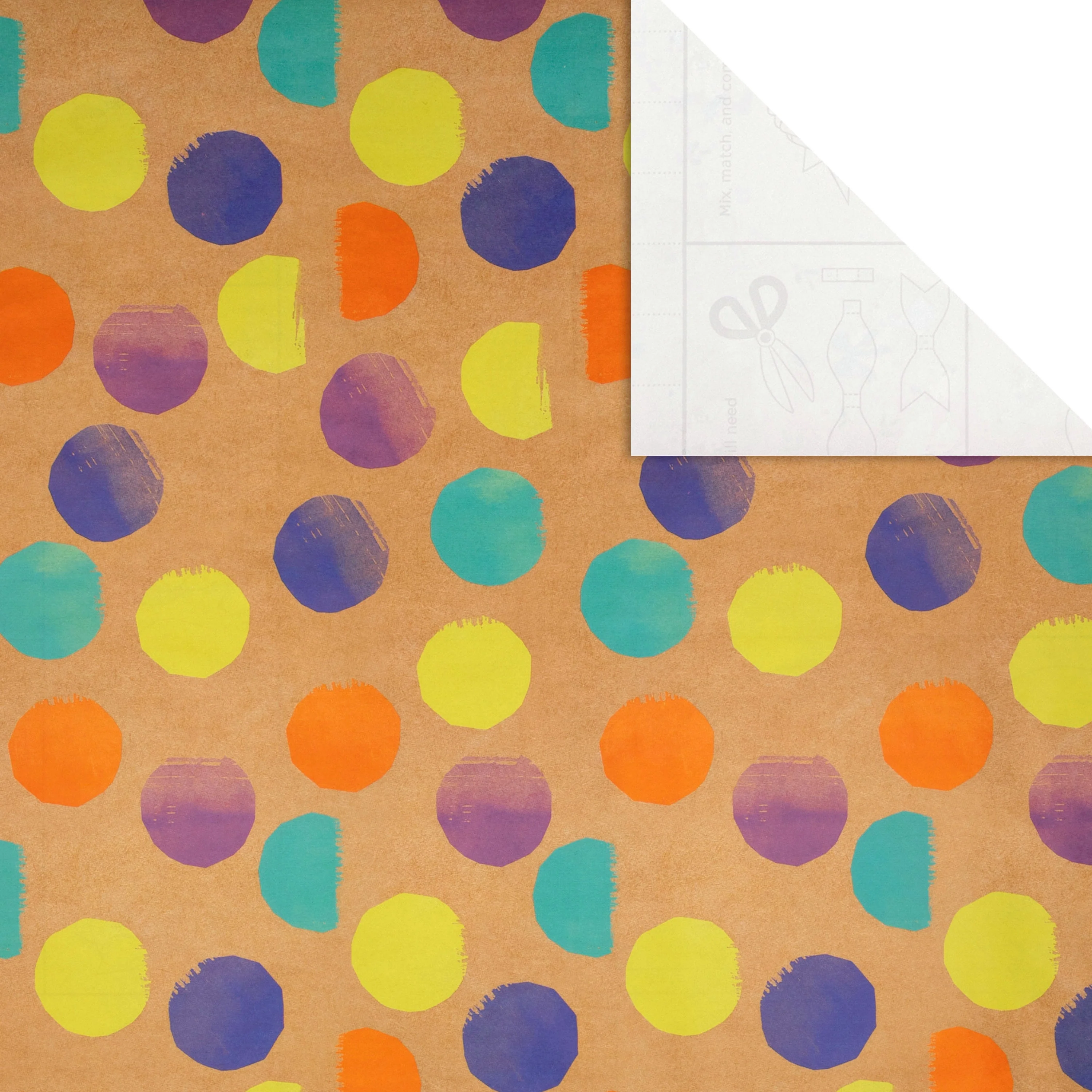 6M Any Occasion Wrapping Paper - 3 x 2M Rolls in 1 Colourful Spots & Kraft Paper Design - Image 6