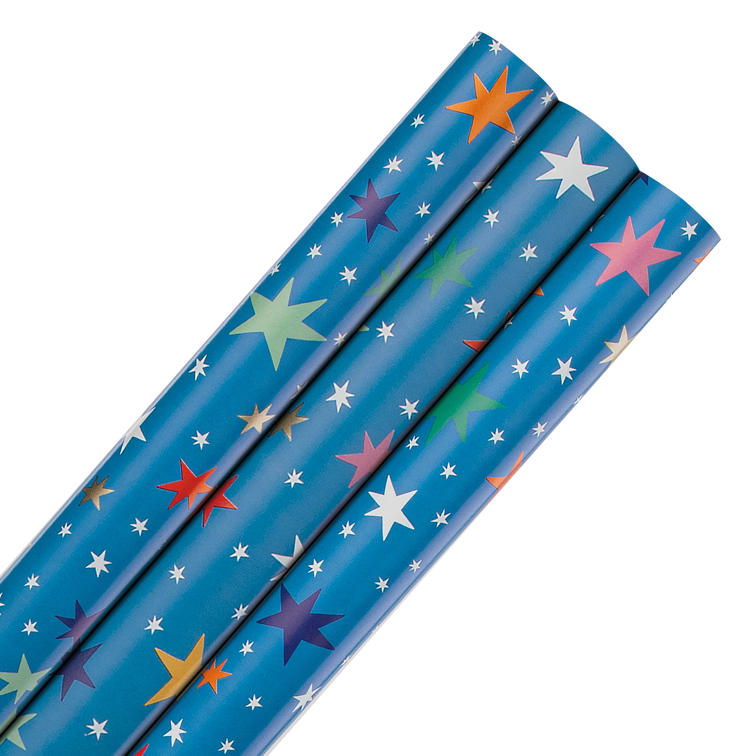 6M Any Occasion Wrapping Paper - 3 x 2M Rolls in 1 Colourful Stars Design