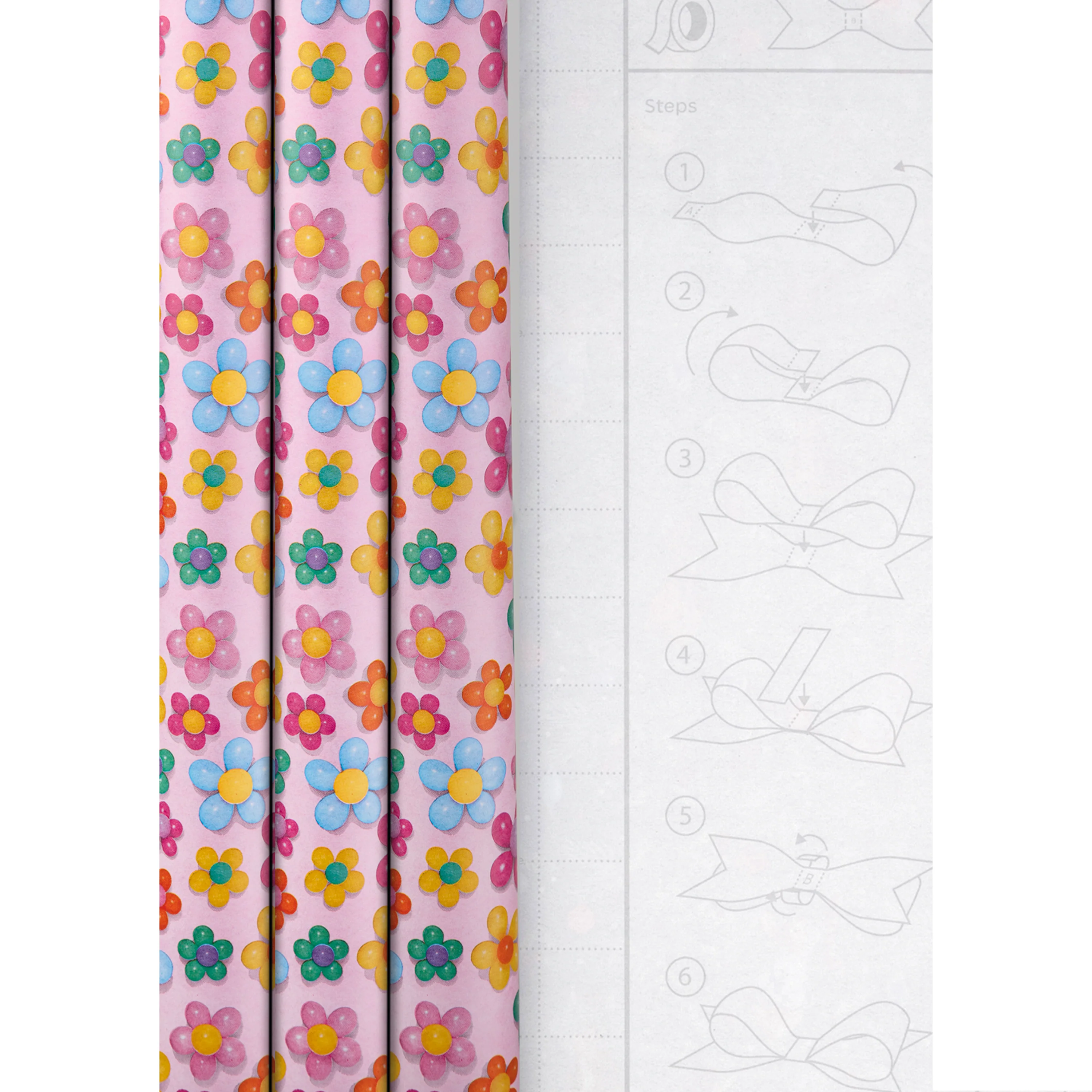 6M Multi-Occasion Colourful Kids' Floral Wrapping Paper Multipack - 3 x 2M Rolls - Image 6