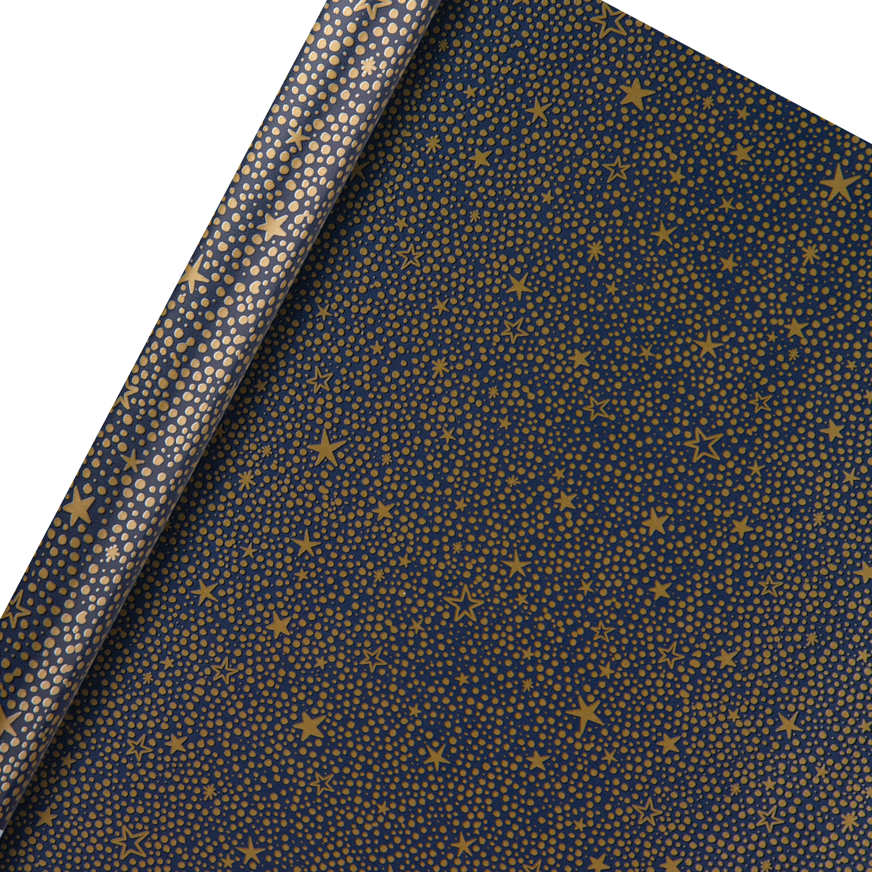 6M Multi-Occasion Gold-Foiled Stardust Pattern Wrapping Paper Multipack - 3 x 2M Rolls - Image 3