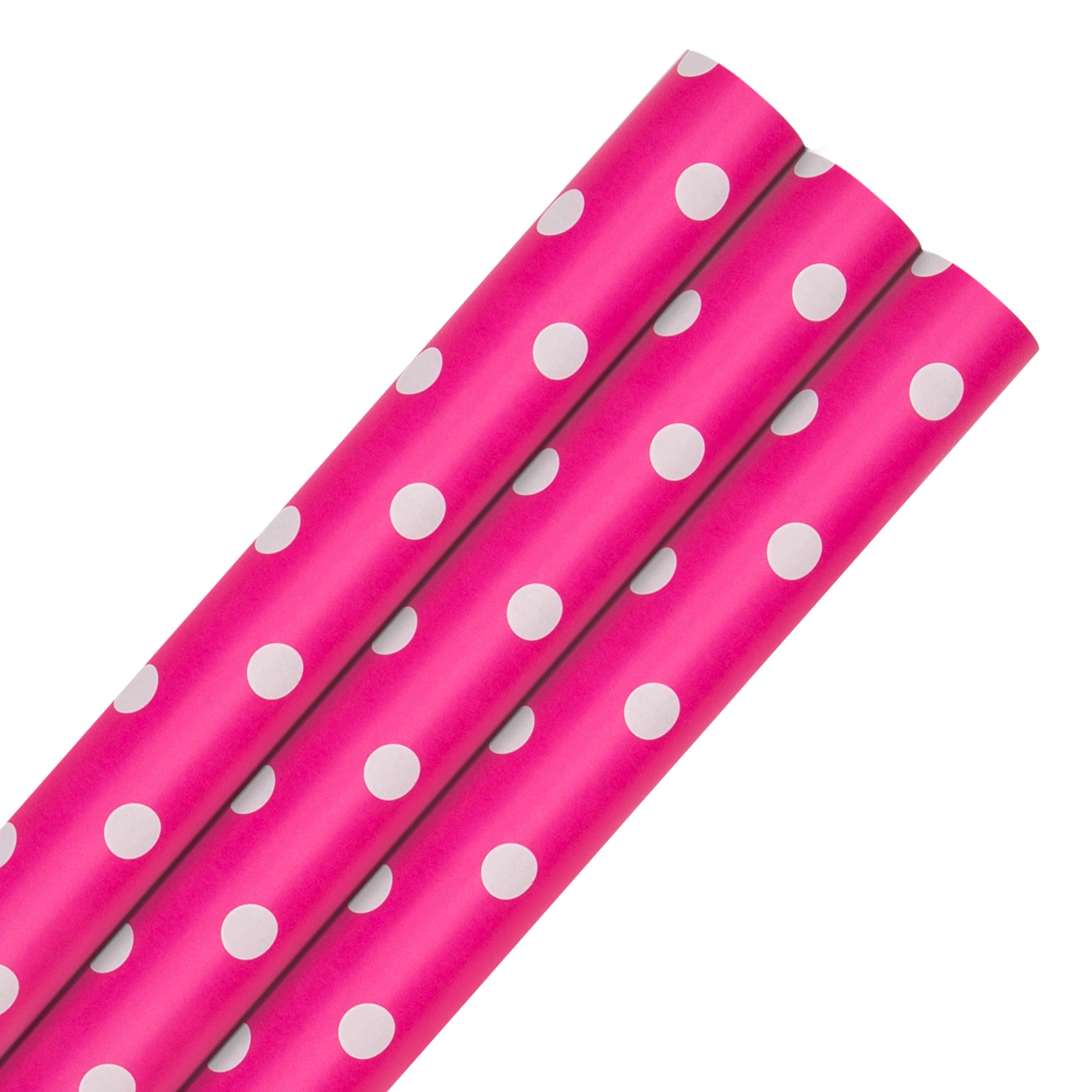 6M Wrapping Paper Pack - 3 x 2M Rolls in 1 Pink Polka Dot Design