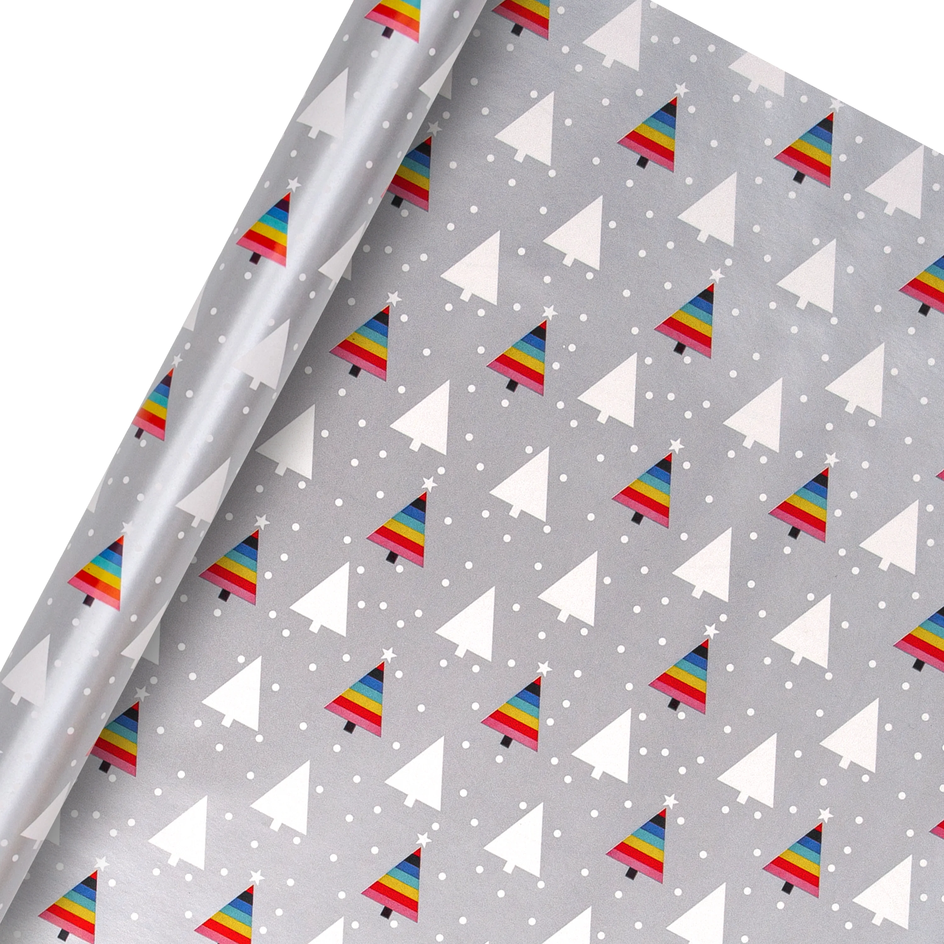9M Christmas Wrapping Paper - Pack of 3 x 3M Rolls in 1 Rainbow Tree Design - Image 3