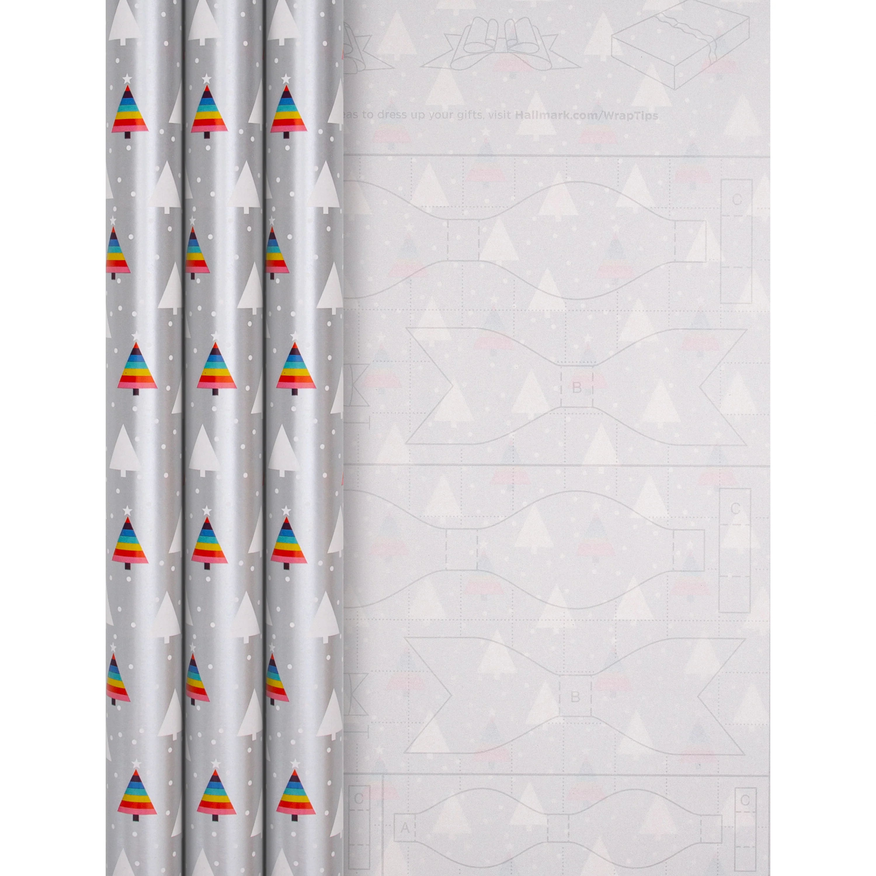 9M Christmas Wrapping Paper - Pack of 3 x 3M Rolls in 1 Rainbow Tree Design - Image 4