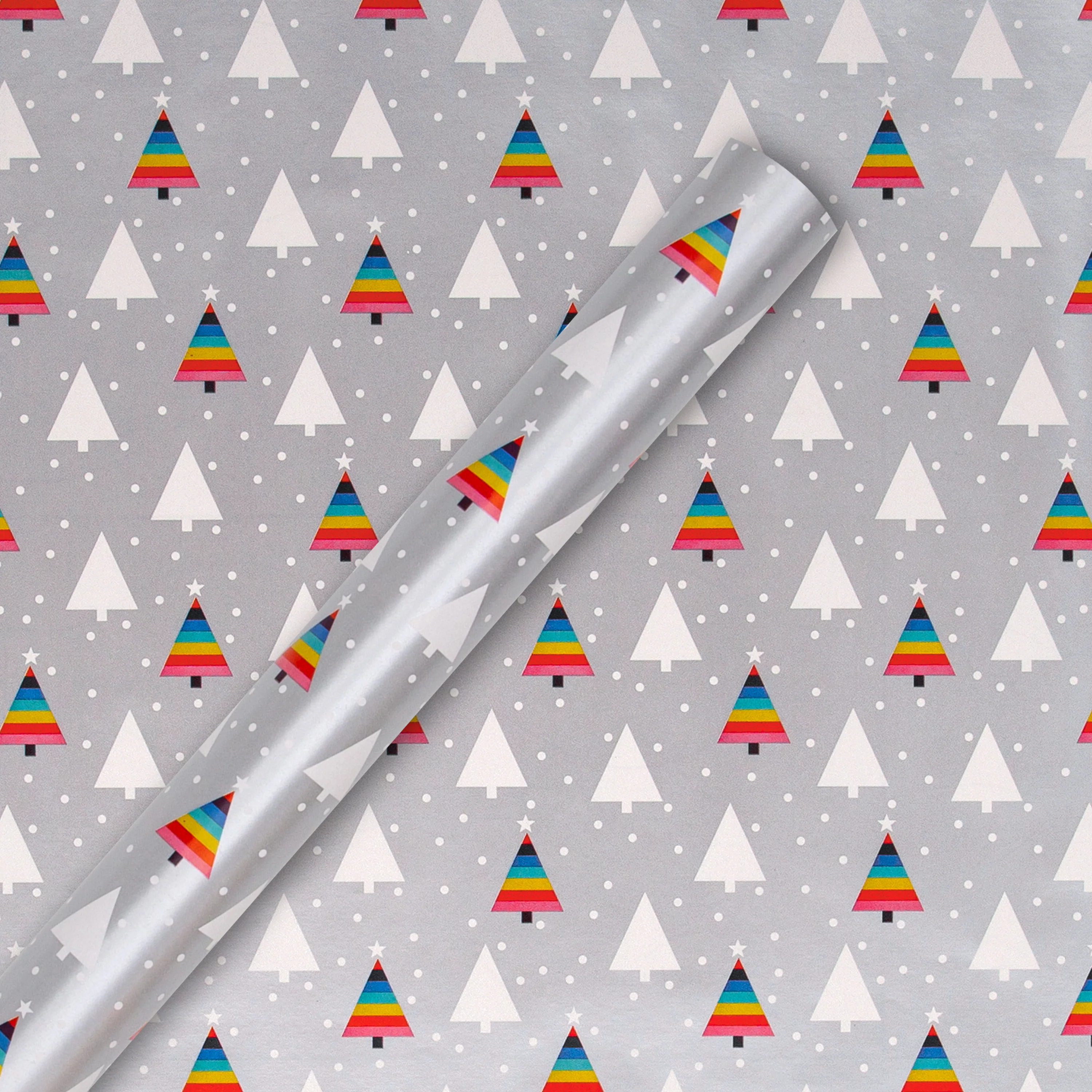 9M Christmas Wrapping Paper - Pack of 3 x 3M Rolls in 1 Rainbow Tree Design - Image 7