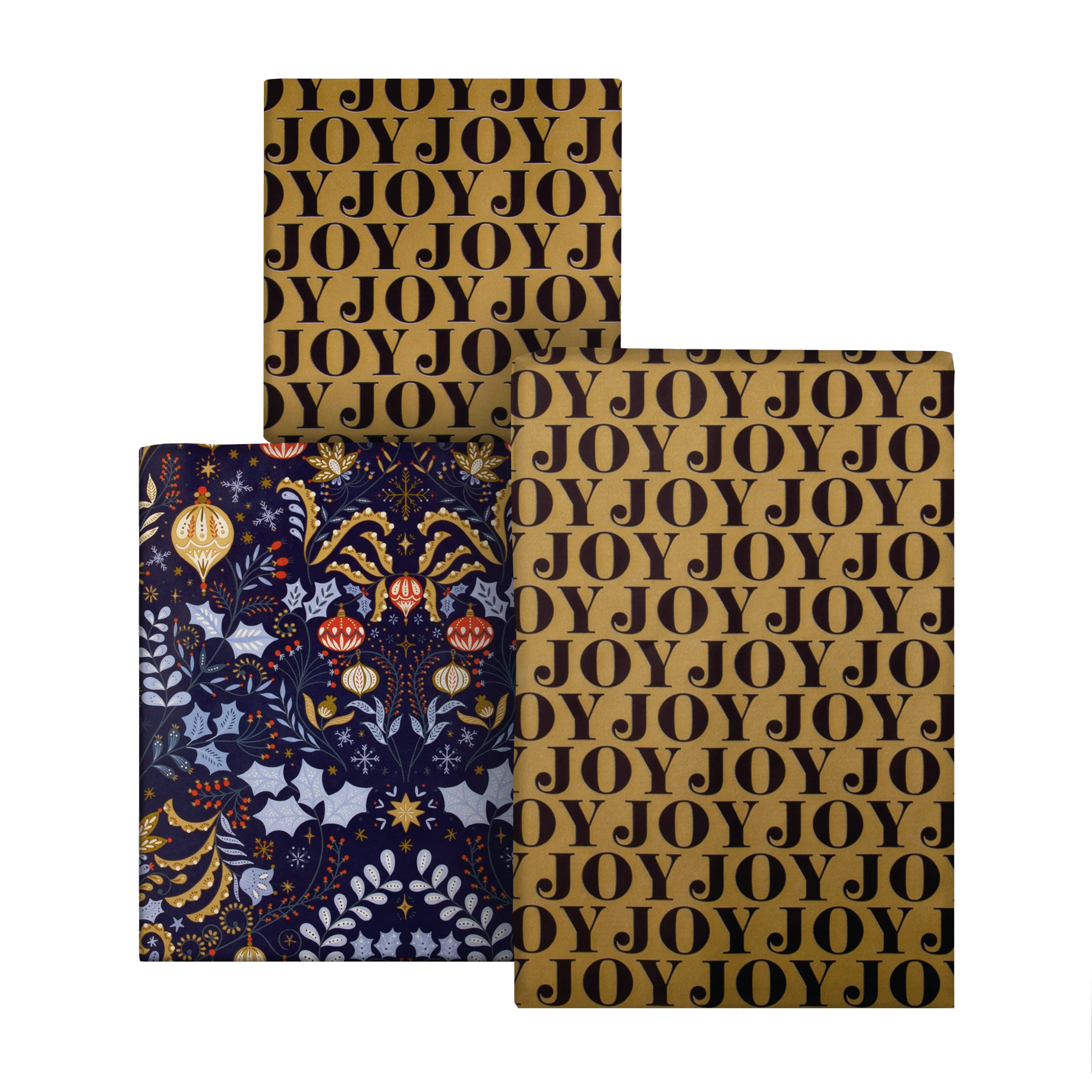 9M Christmas Wrapping Paper - Pack of 3 x 3M Rolls in 2 Gold & Navy Designs - Image 2