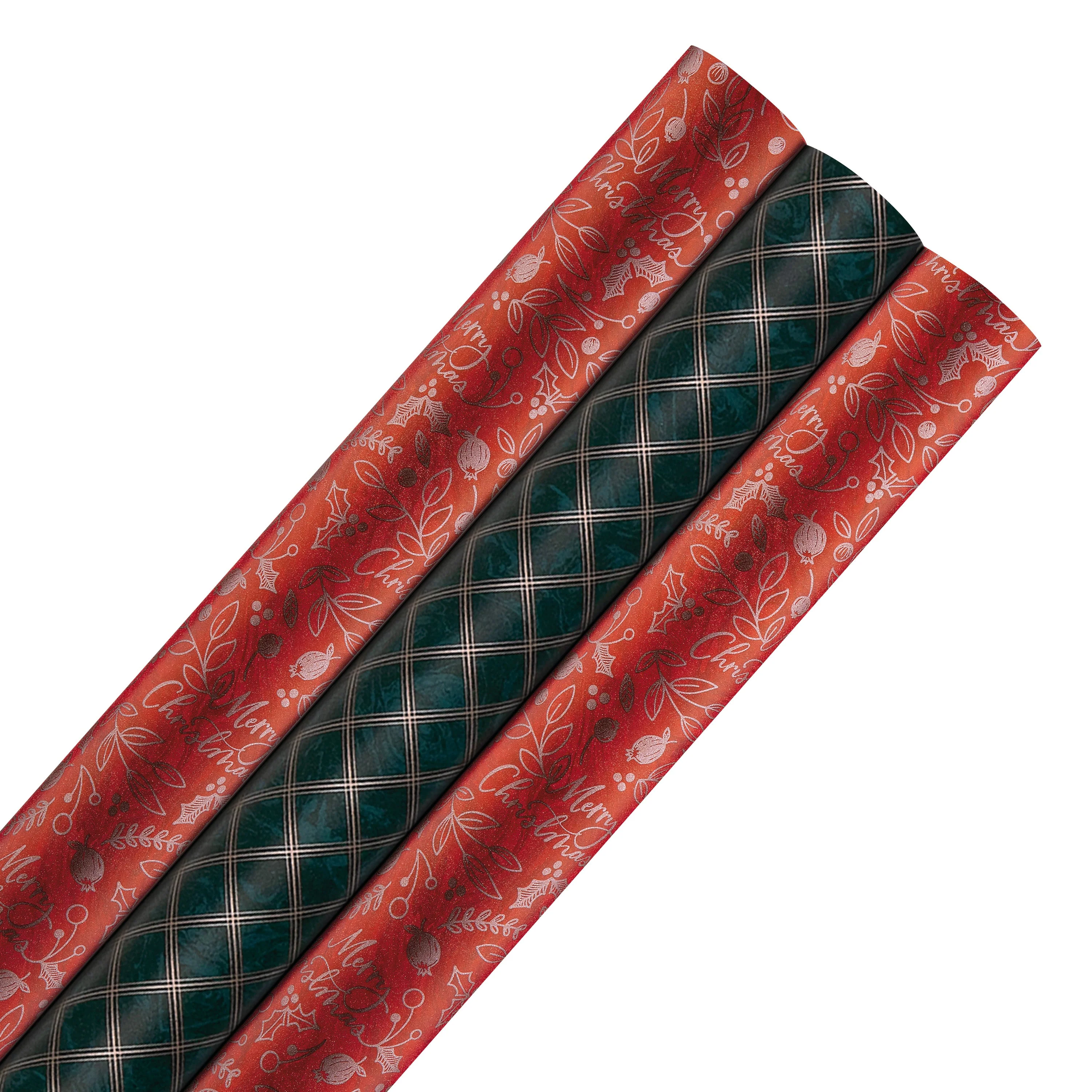 9M Classic Red & Green Christmas Wrapping Paper Multipack - 3 x 3M Rolls