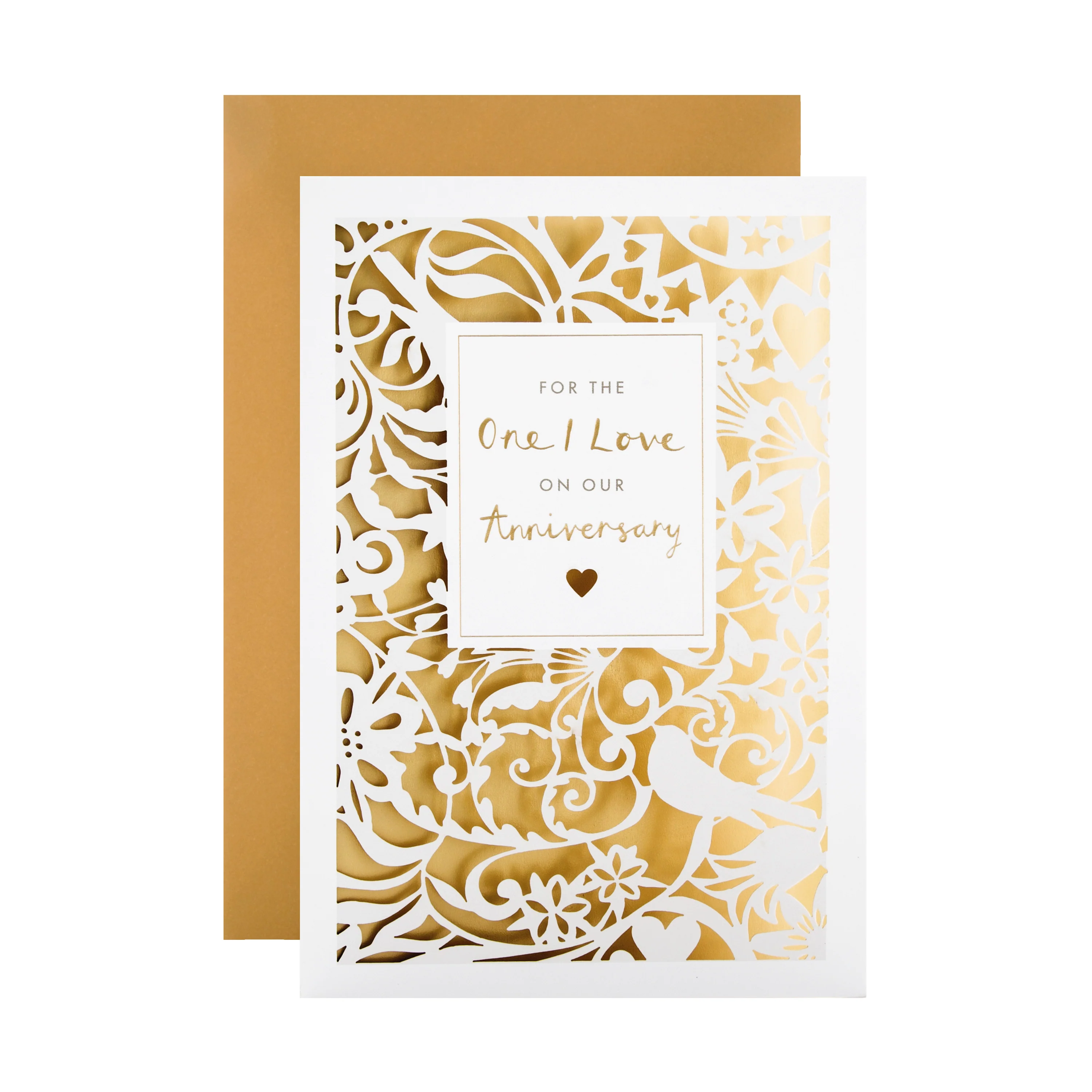 Anniversary Card for The One I Love -  Laser-cut Design With Gold Foil