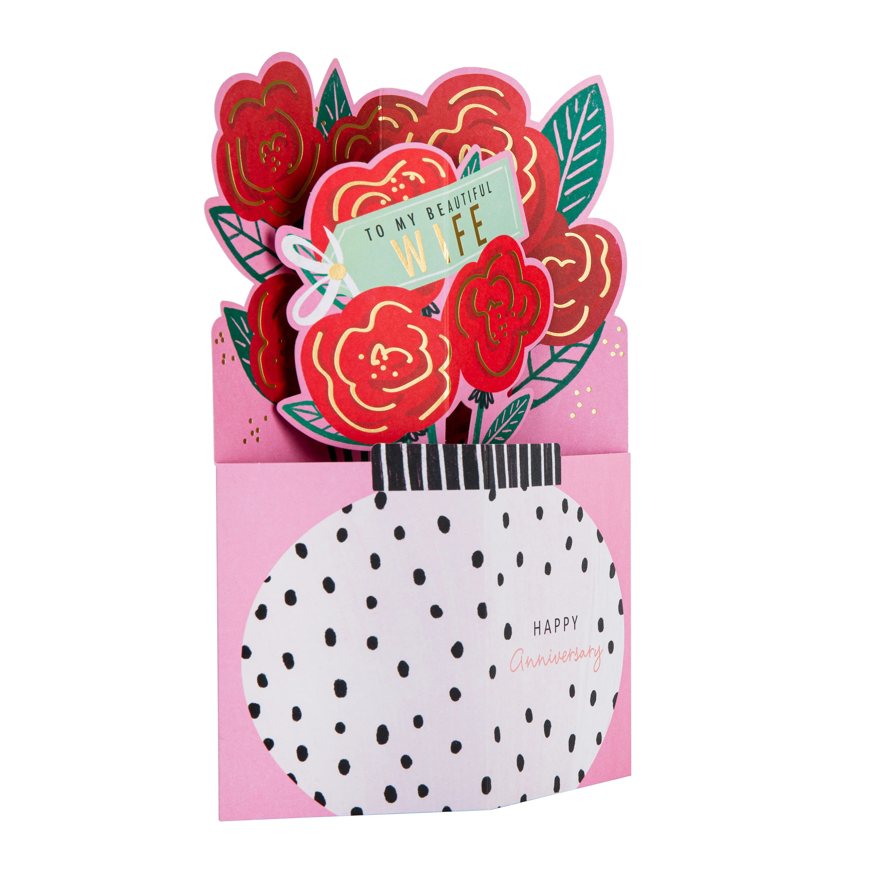 Anniversary Card for Wife - 3D Pop-Up Bouquet of Roses Design