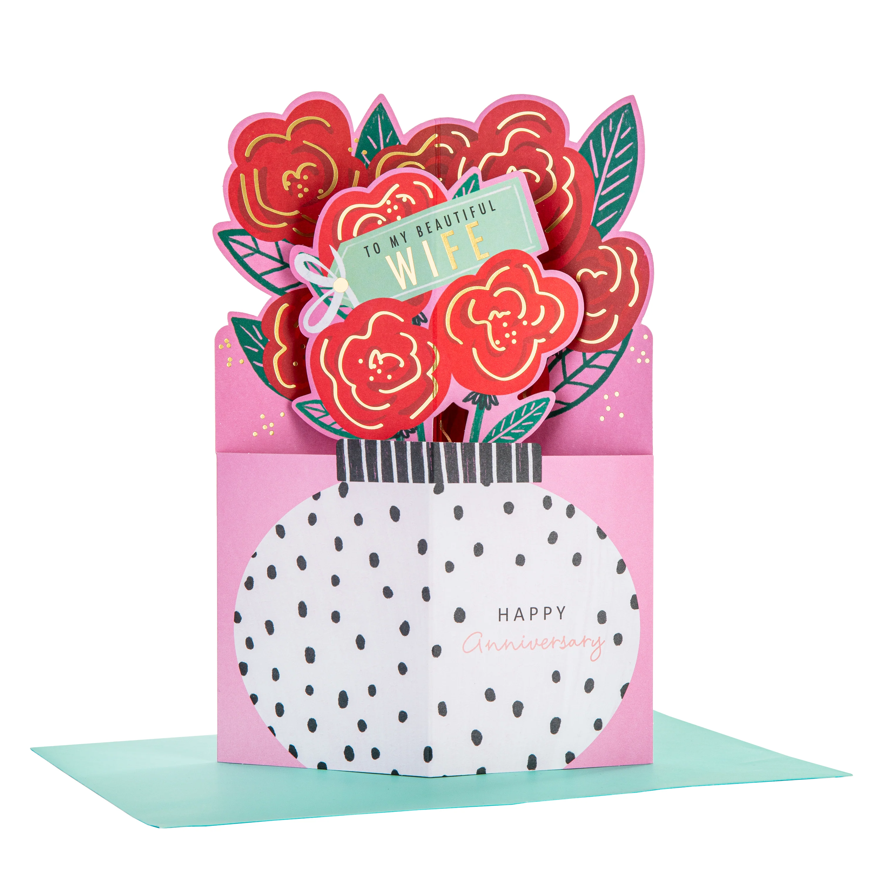 Anniversary Card for Wife - 3D Pop-Up Bouquet of Roses Design - Image 6