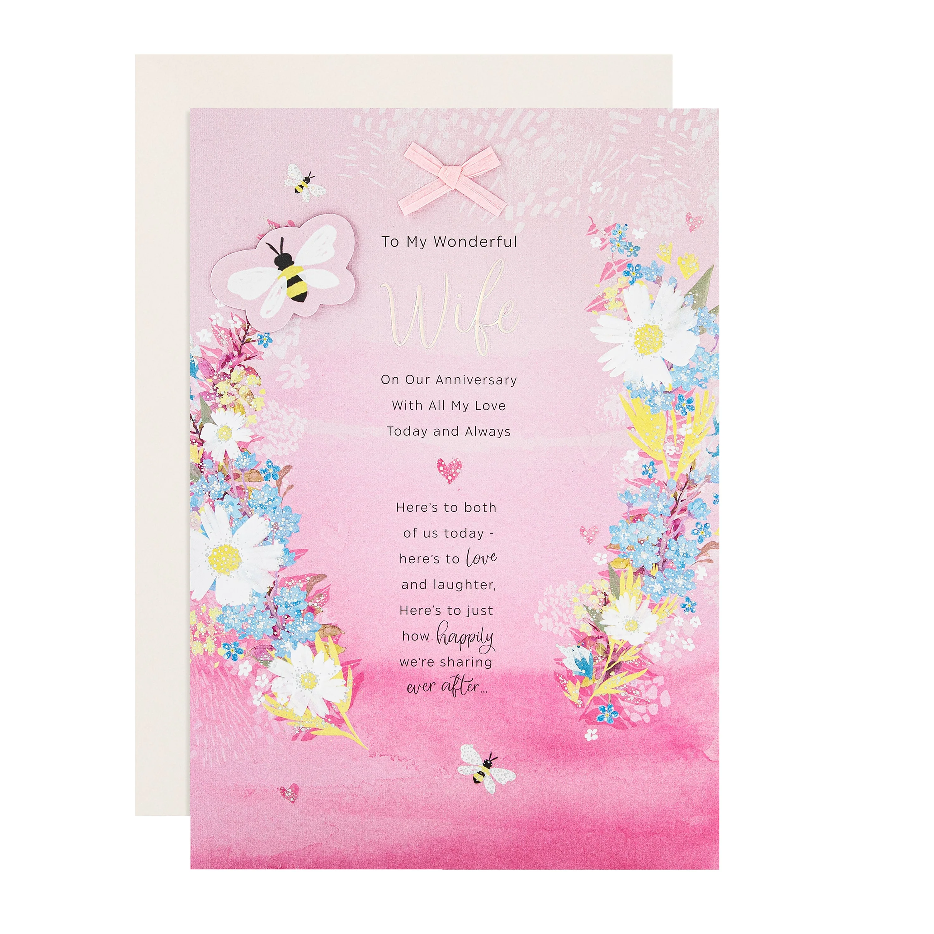 Anniversary Card for Wife - Pink Florals Design & Heartfelt Verse