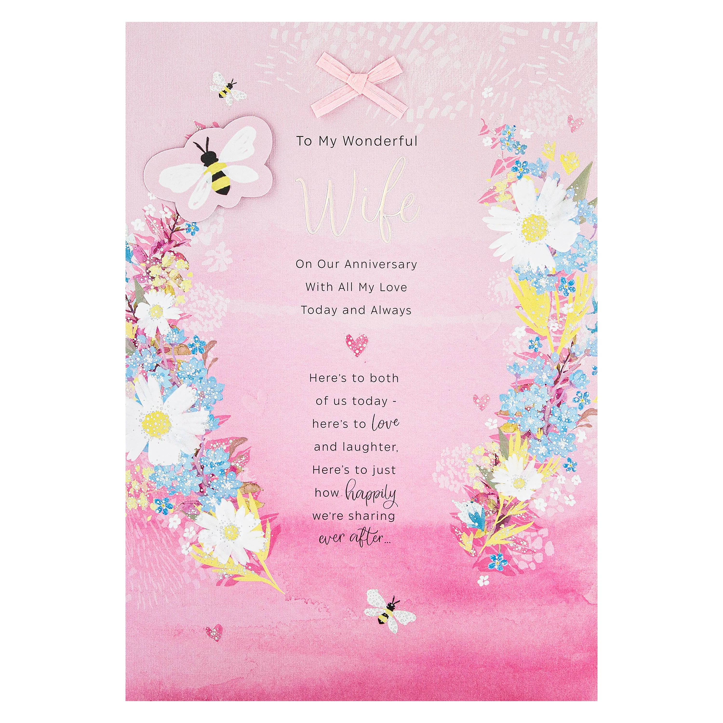 Anniversary Card for Wife - Pink Florals Design & Heartfelt Verse - Image 7