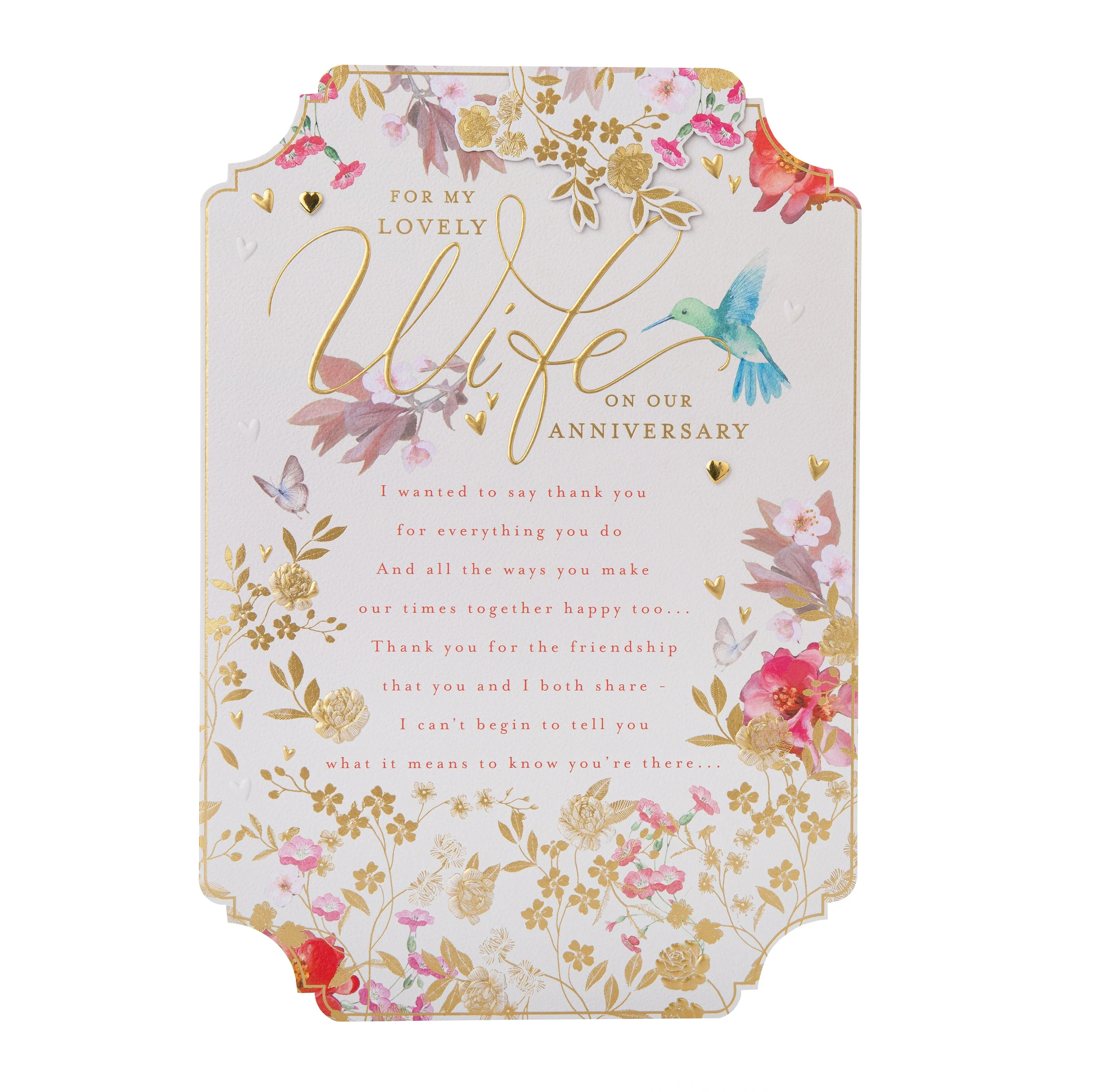 Anniversary Card for Wife - Pink Traditional Floral Design with Heartfelt Verse - Image 5