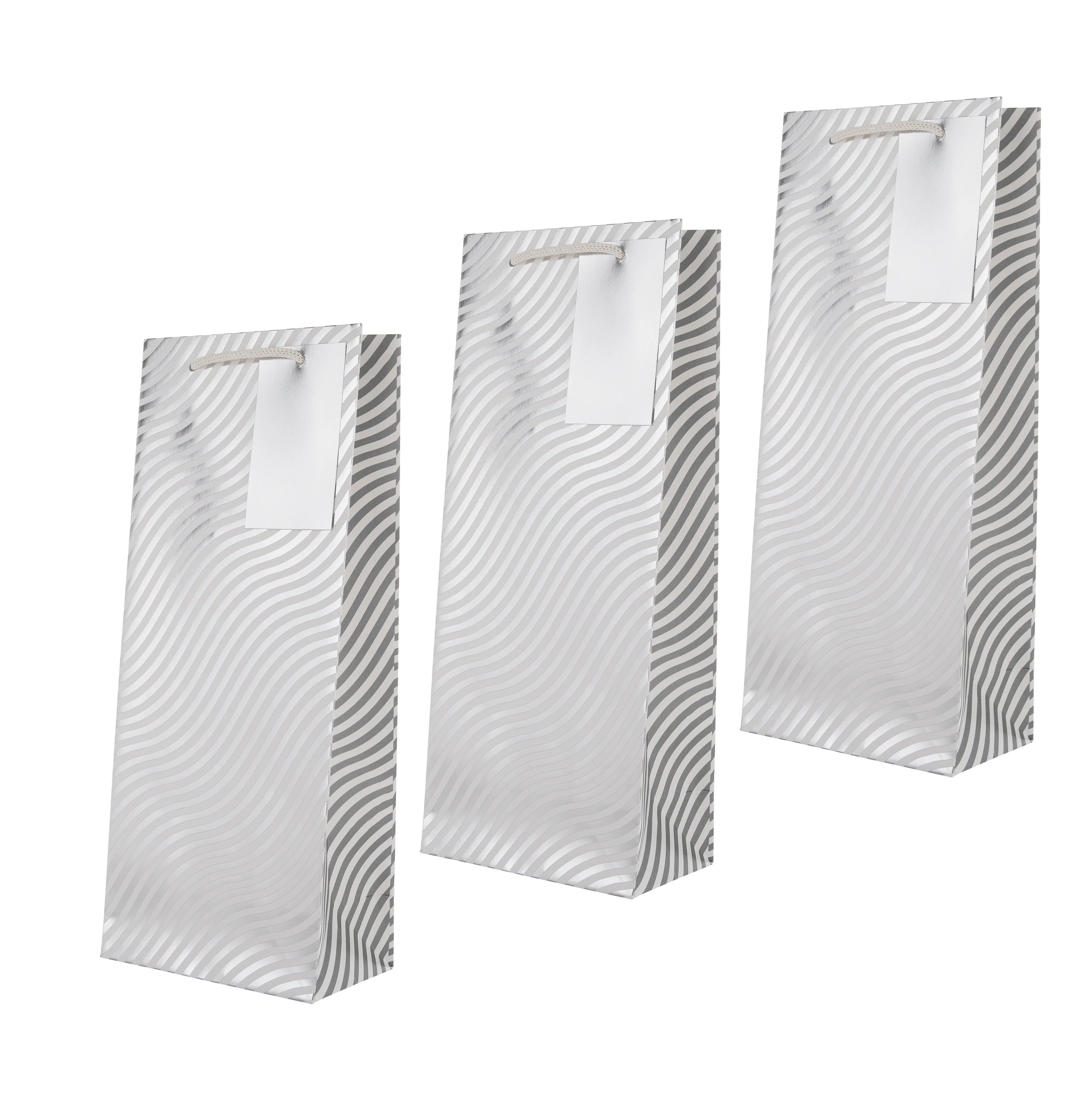 Any Occasion Bottle Bags - Pack of 3 Silver Waves Design