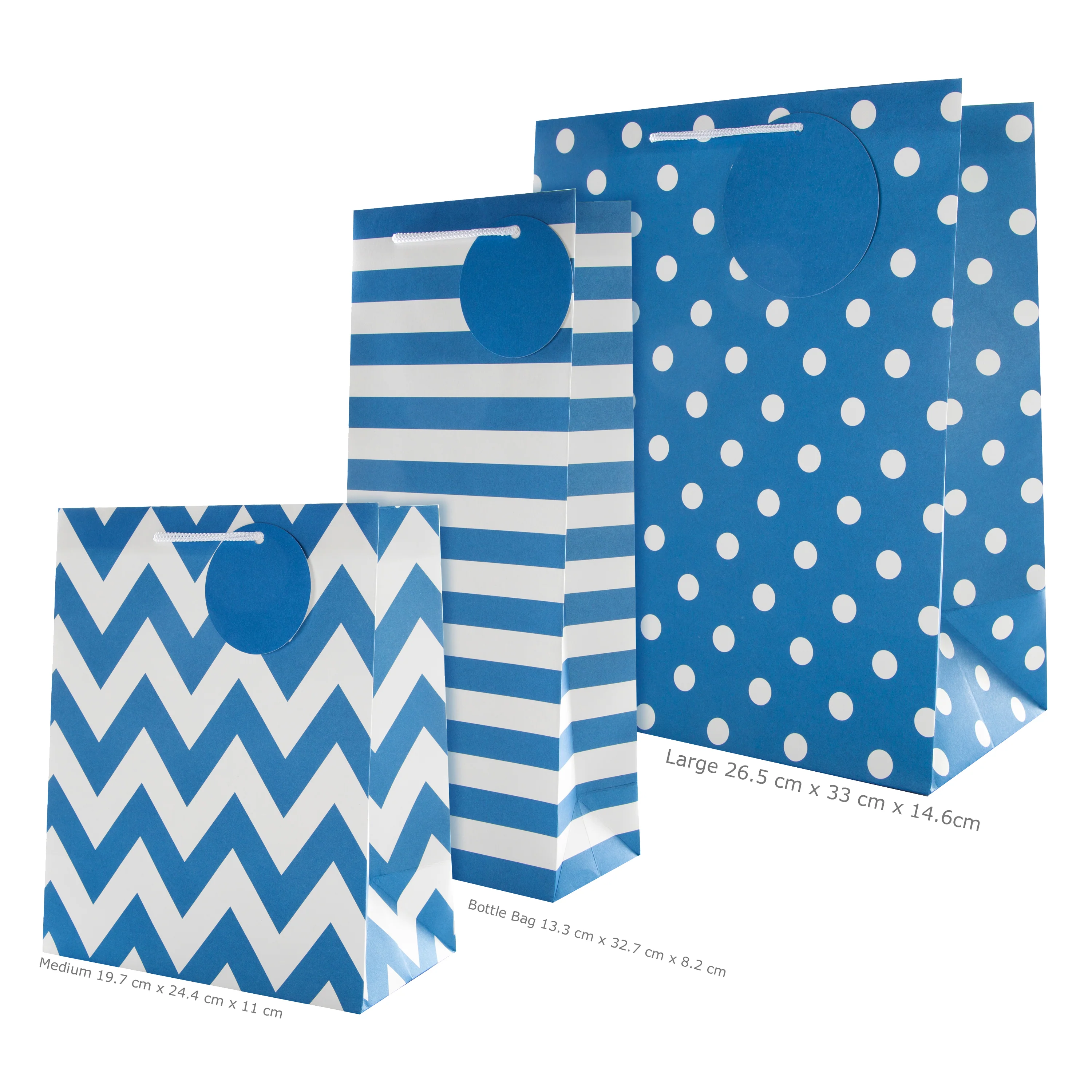 Gift Bags - 3 Pack in 3 Sizes & 3 Blue Patterned Designs - Image 3