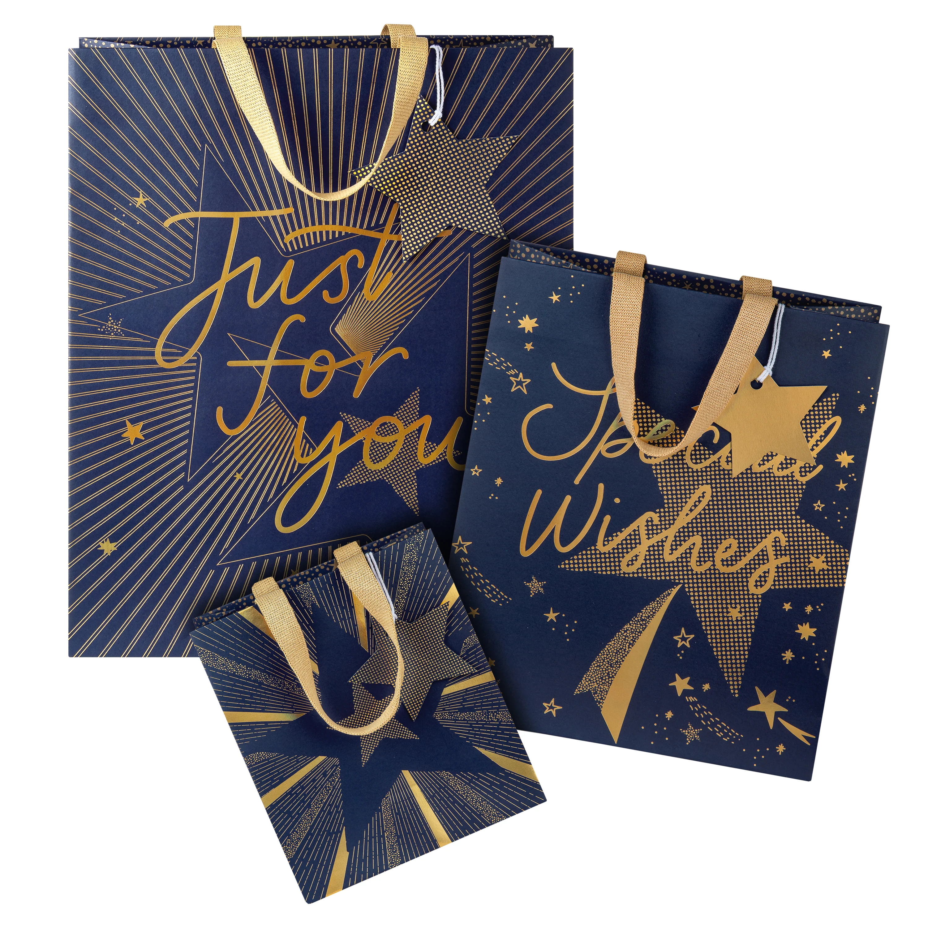 Any Occasion Gift Bags - 3 Pack in 3 Gold-Foiled Star-Themed Celebration Designs & 3 Sizes - Image 10