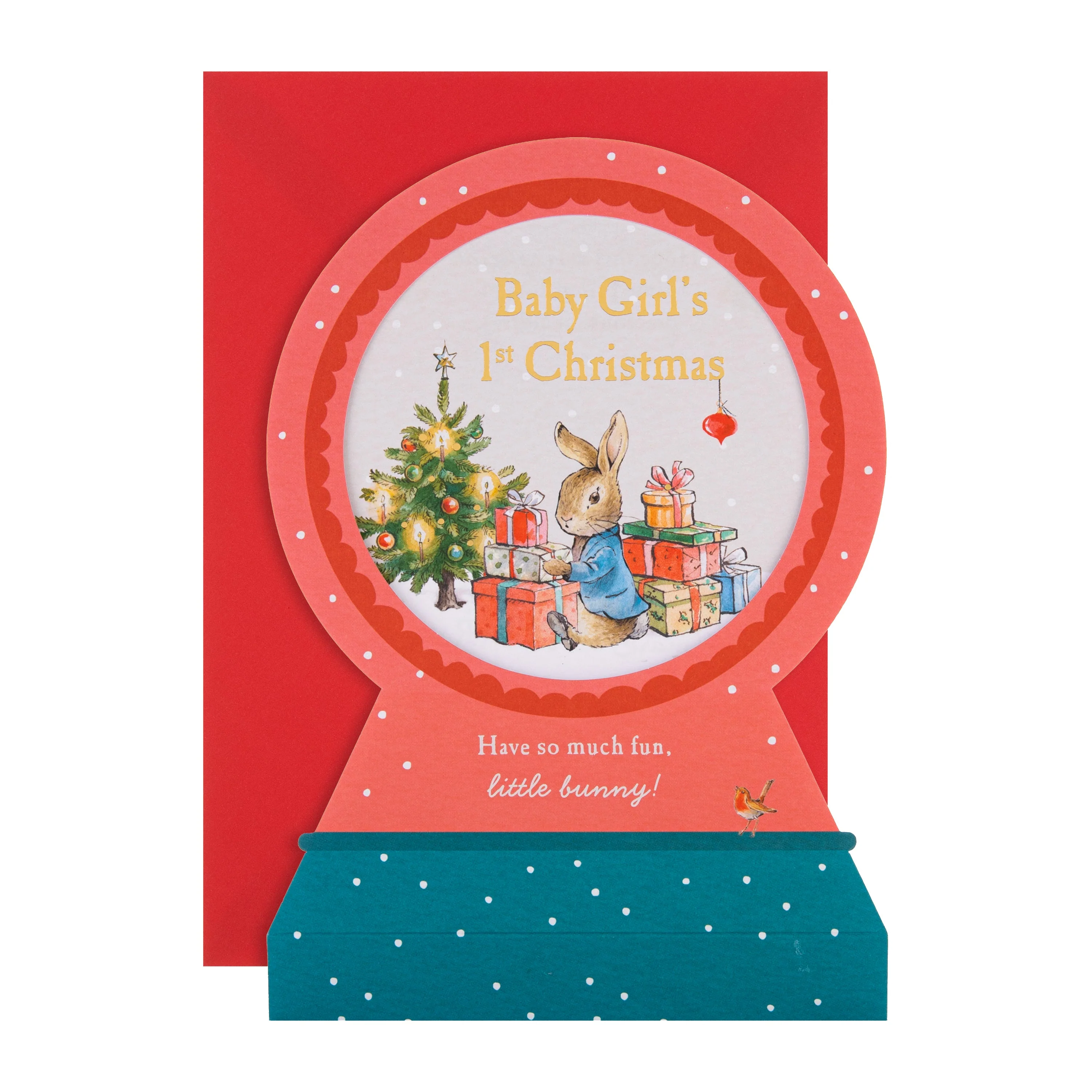 Baby Girl's First Christmas Card - 3D & Pop-Up Peter Rabbit™ Snow Globe - Image 2