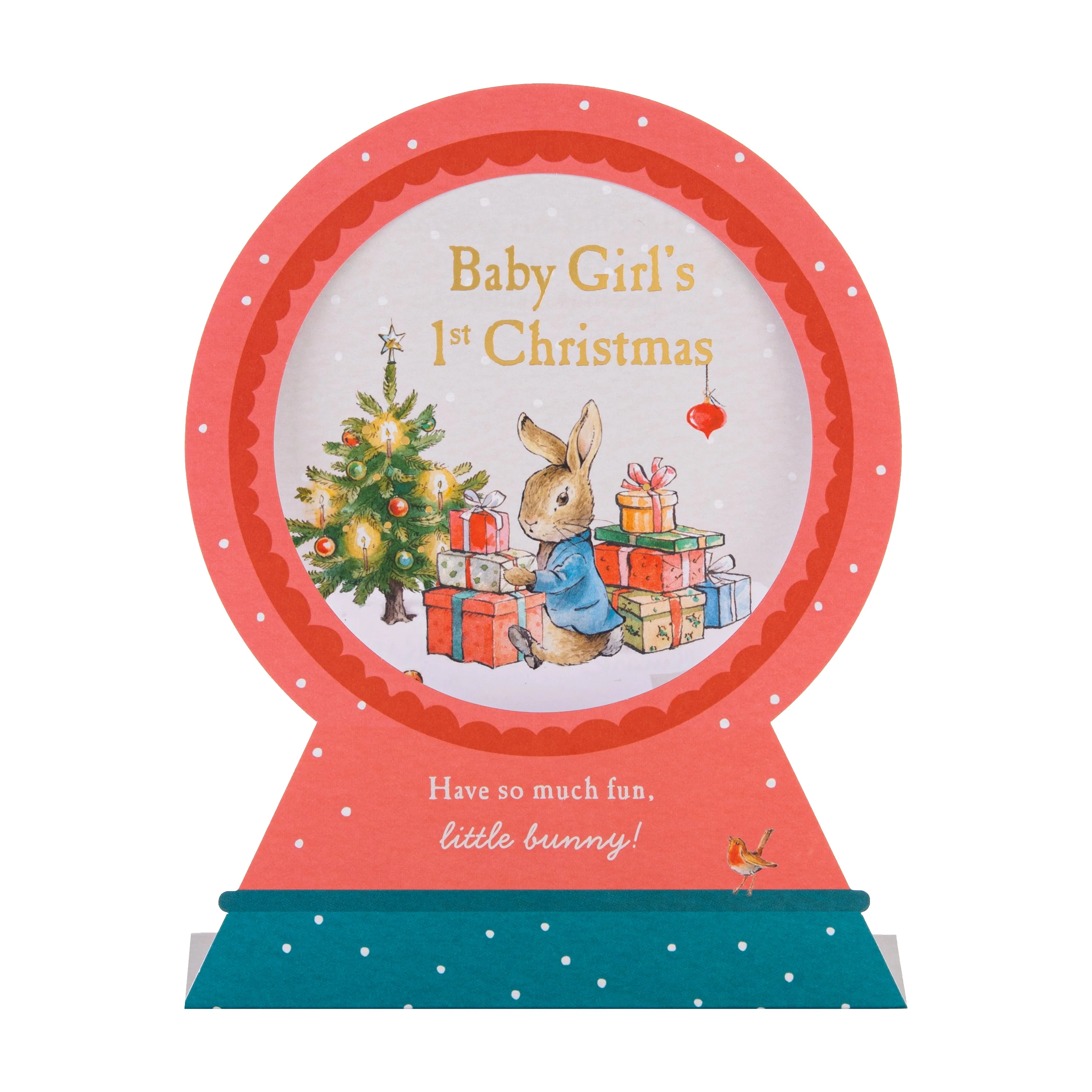 Baby Girl's First Christmas Card - 3D & Pop-Up Peter Rabbit™ Snow Globe - Image 3