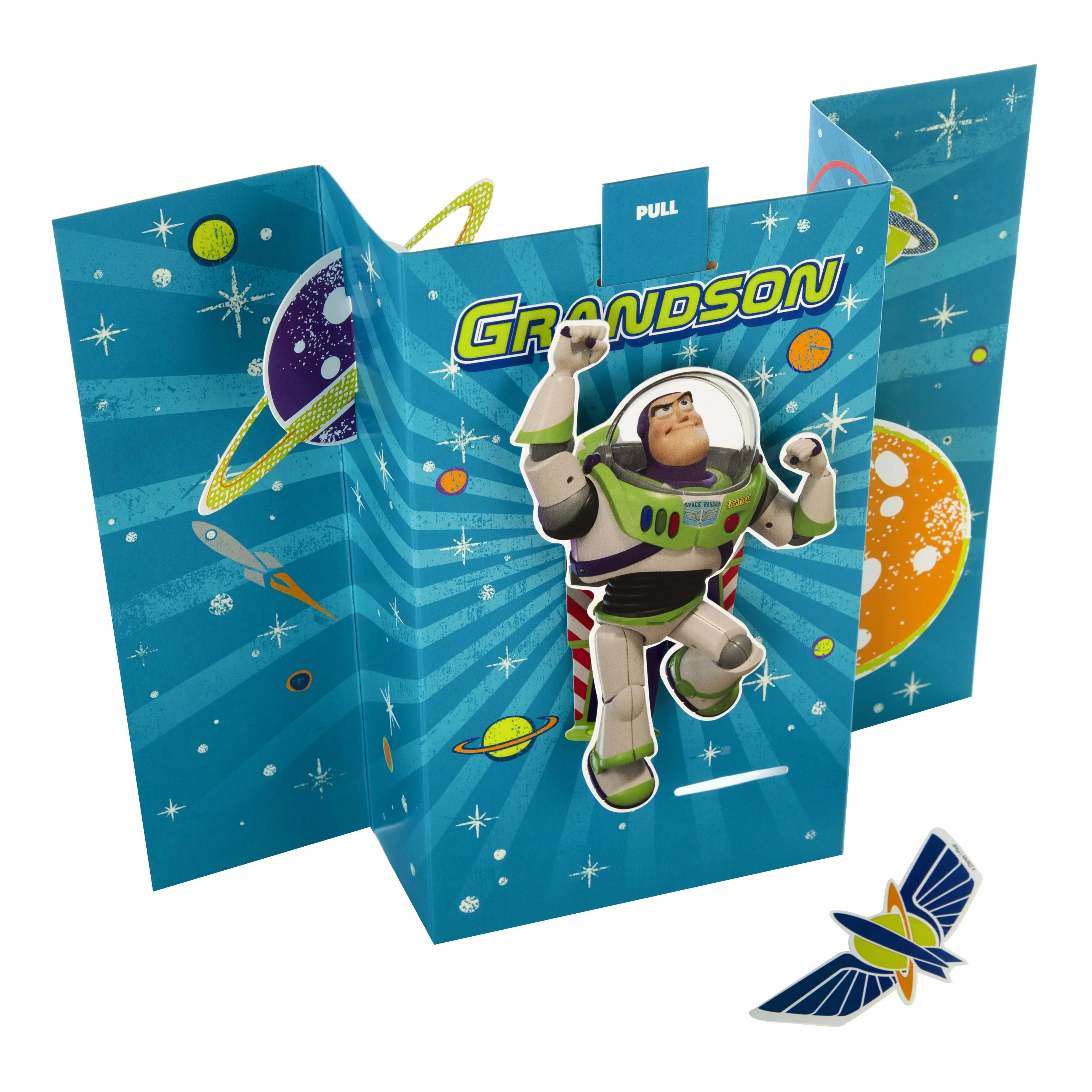 Birthday Card for Grandson - 3D Glow-in-the-Dark Disney Toy Story Design with Activity & Badge - Image 2