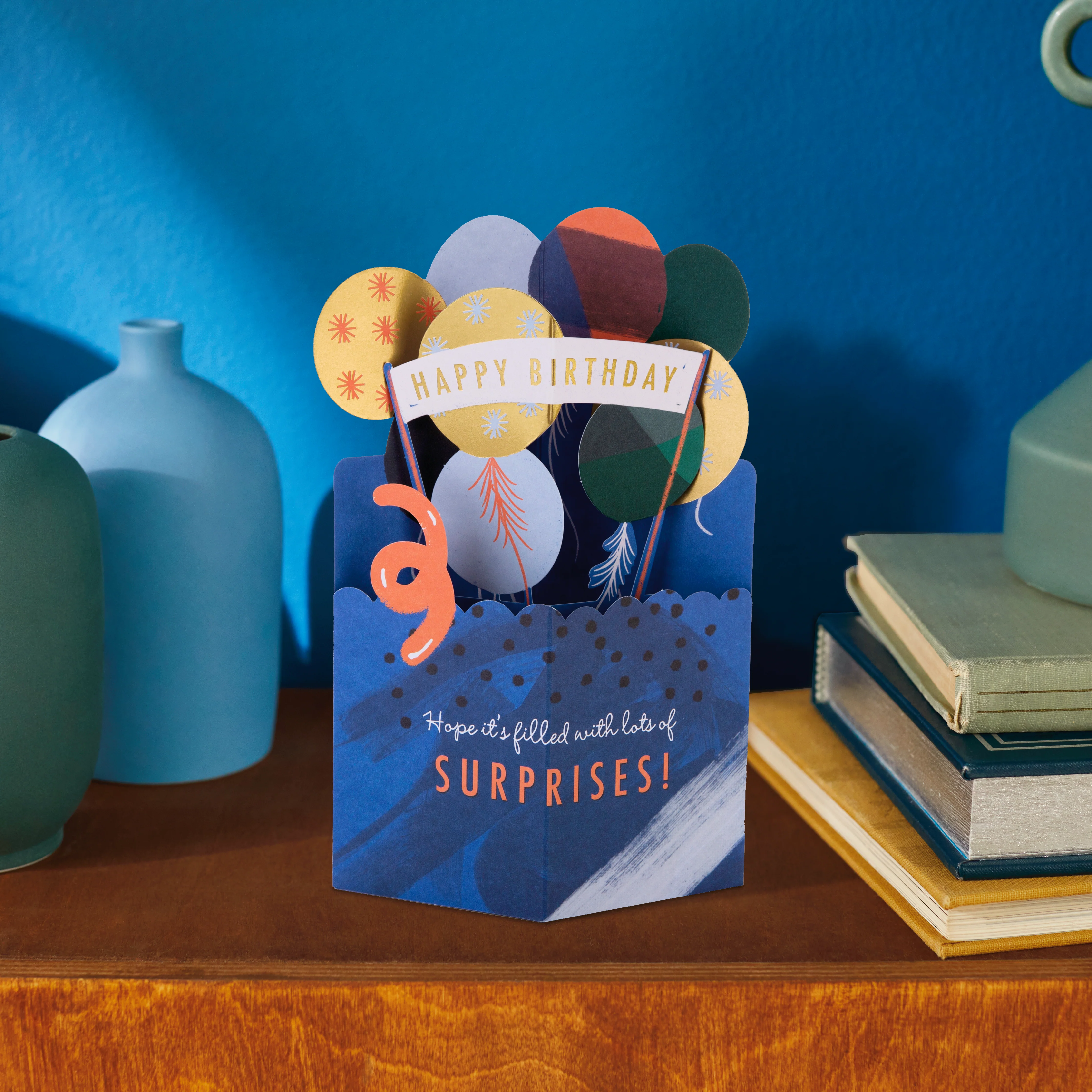 Birthday Card - 3D & Pop Up Blue & Gold Balloons Design - Image 2