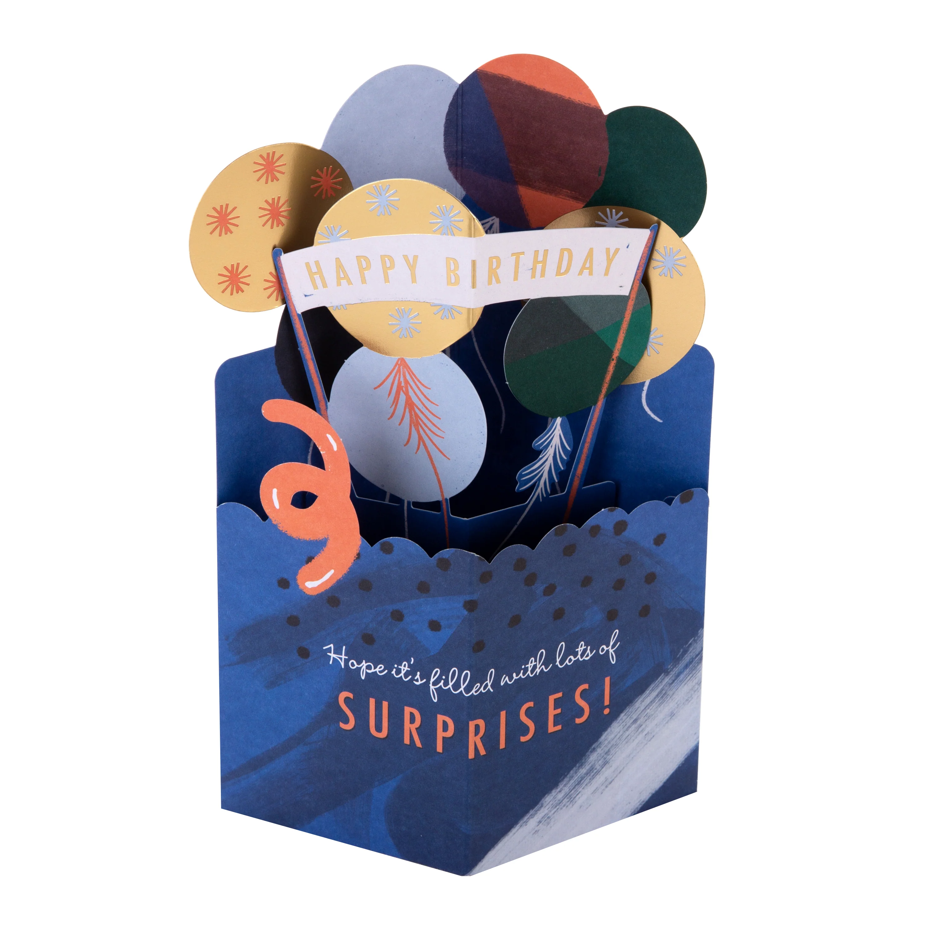 Birthday Card - 3D & Pop Up Blue & Gold Balloons Design - Image 4