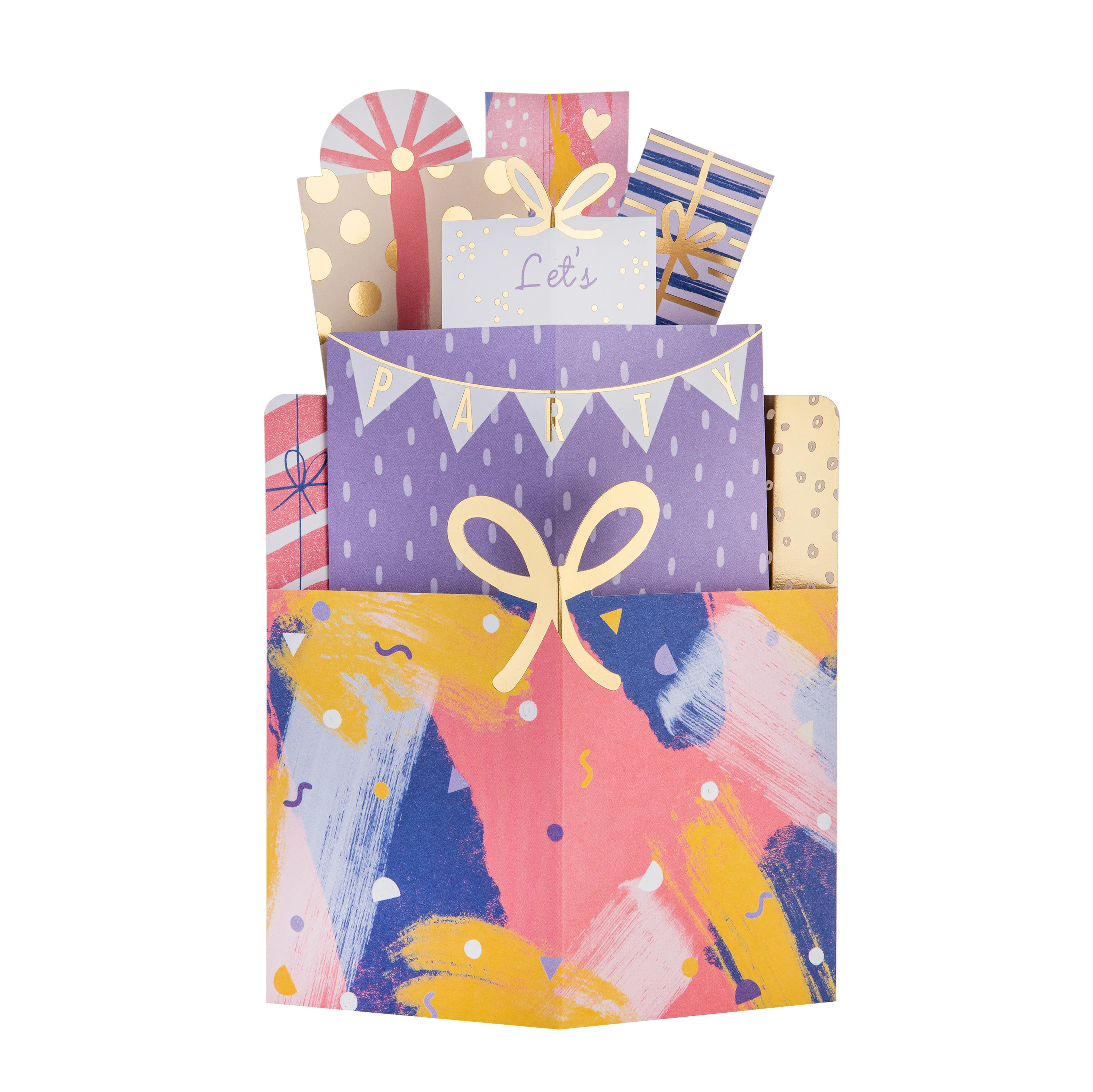 Birthday Card - 3D Pop-Up Pink Stack of Presents Design