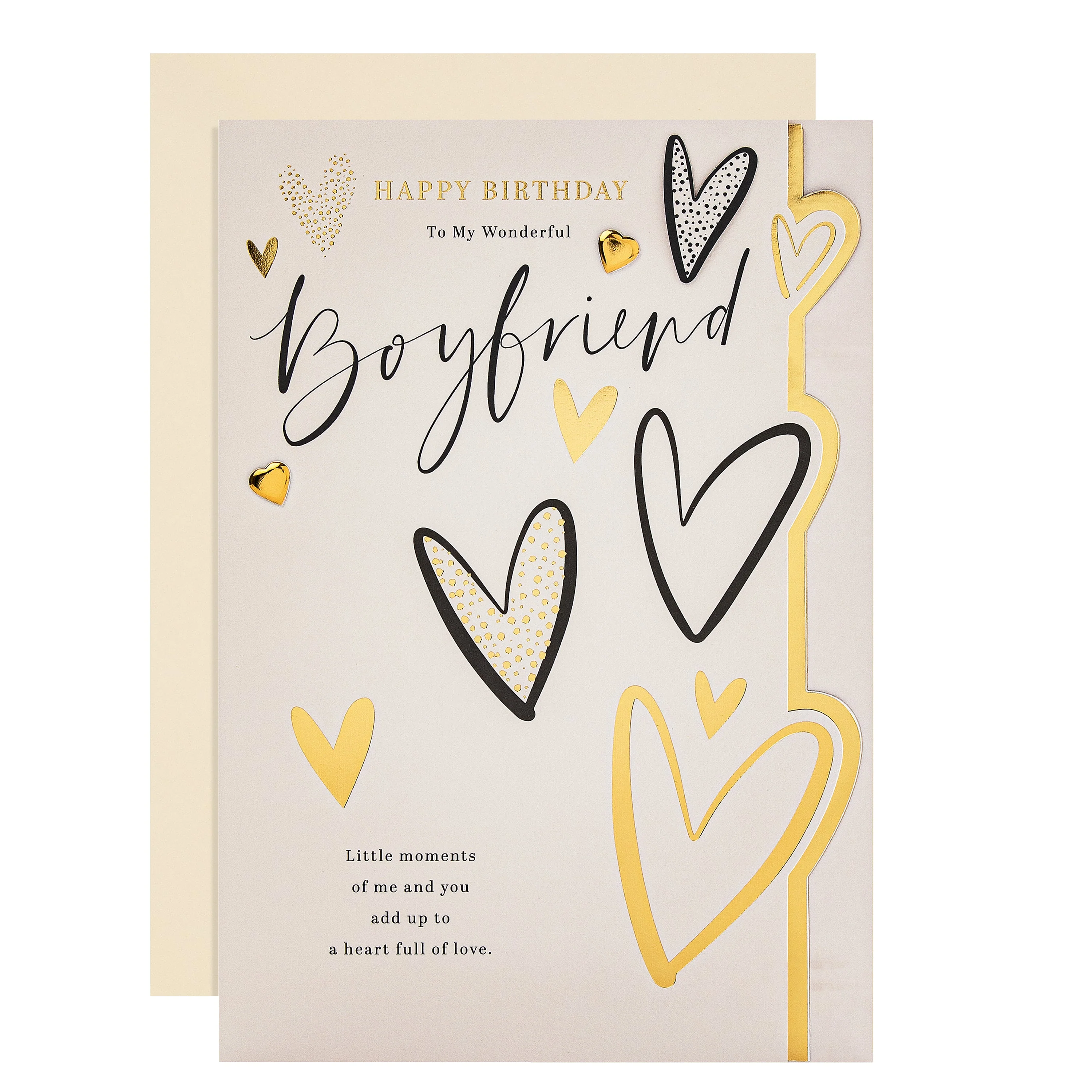 Birthday Card for Boyfriend - Gold Foil Hearts Design & Heartfelt Verse