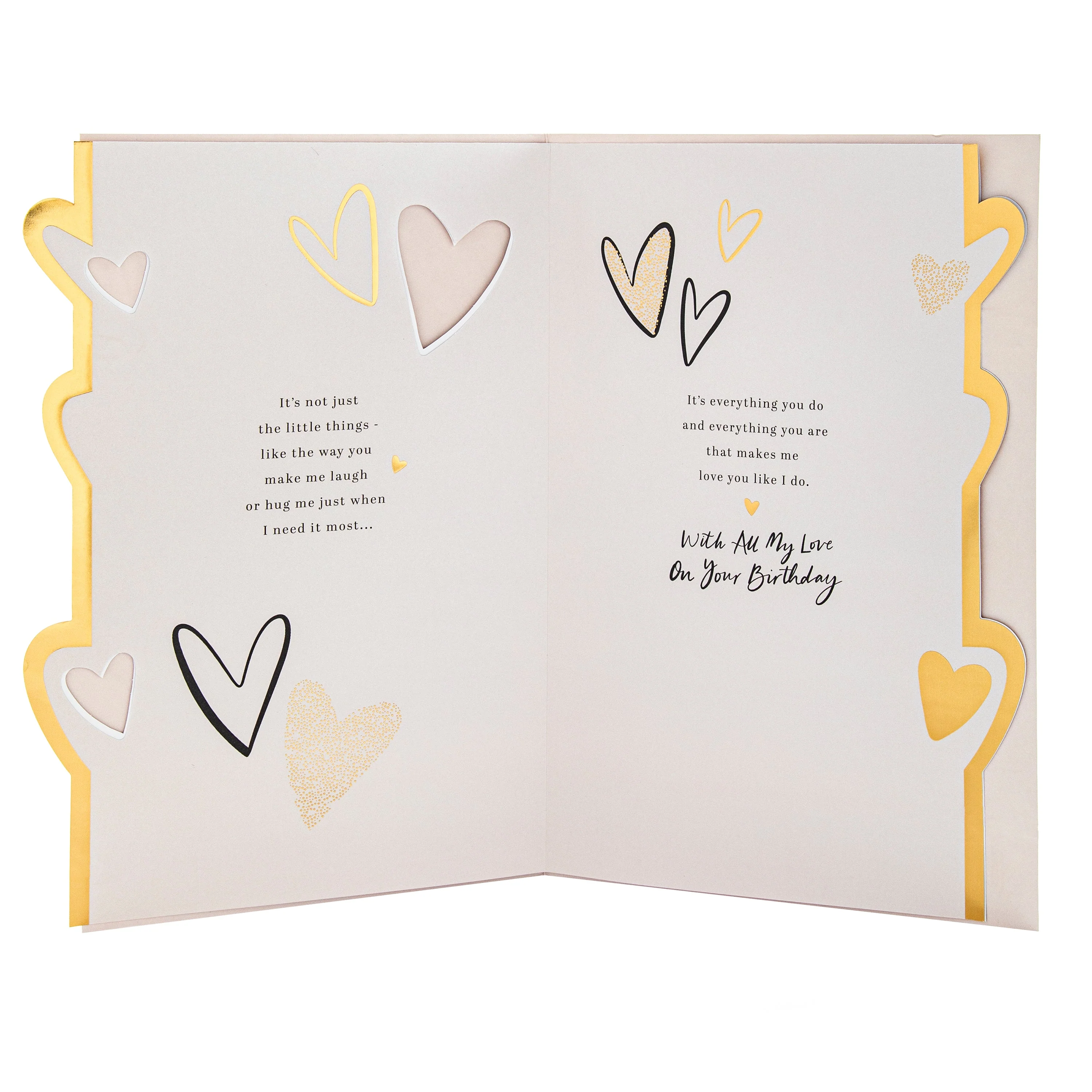 Birthday Card for Boyfriend - Gold Foil Hearts Design & Heartfelt Verse - Image 3