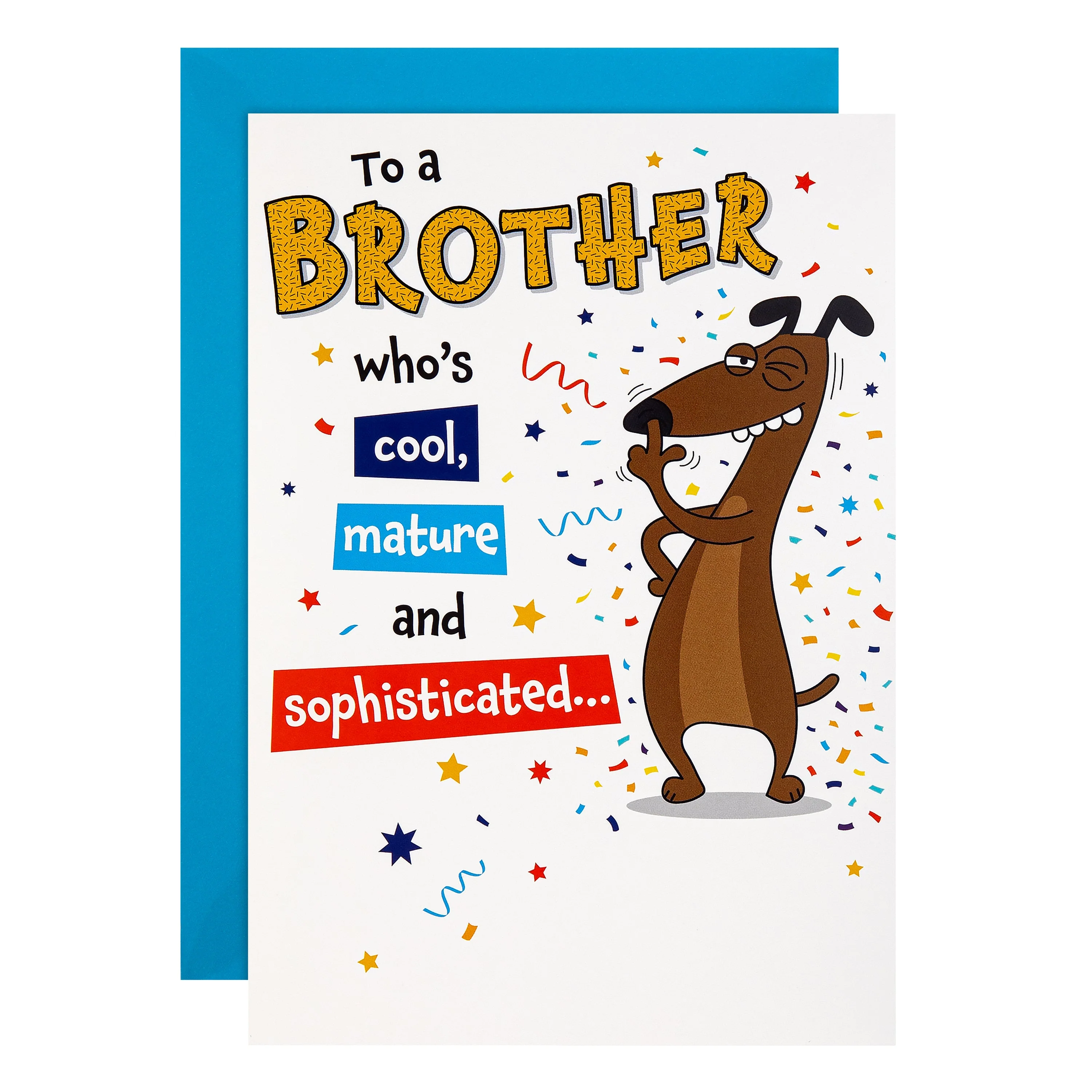 Birthday Card for Brother - Funny Pop-Up Party Dog Design