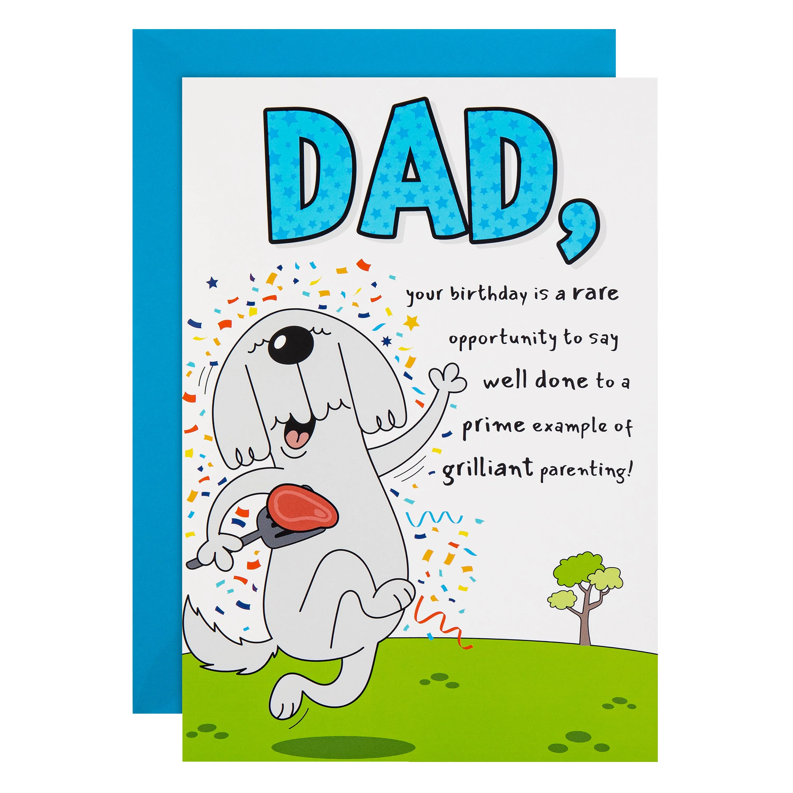 Birthday Card for Dad - Funny Pop-Up Dog & Steak Design