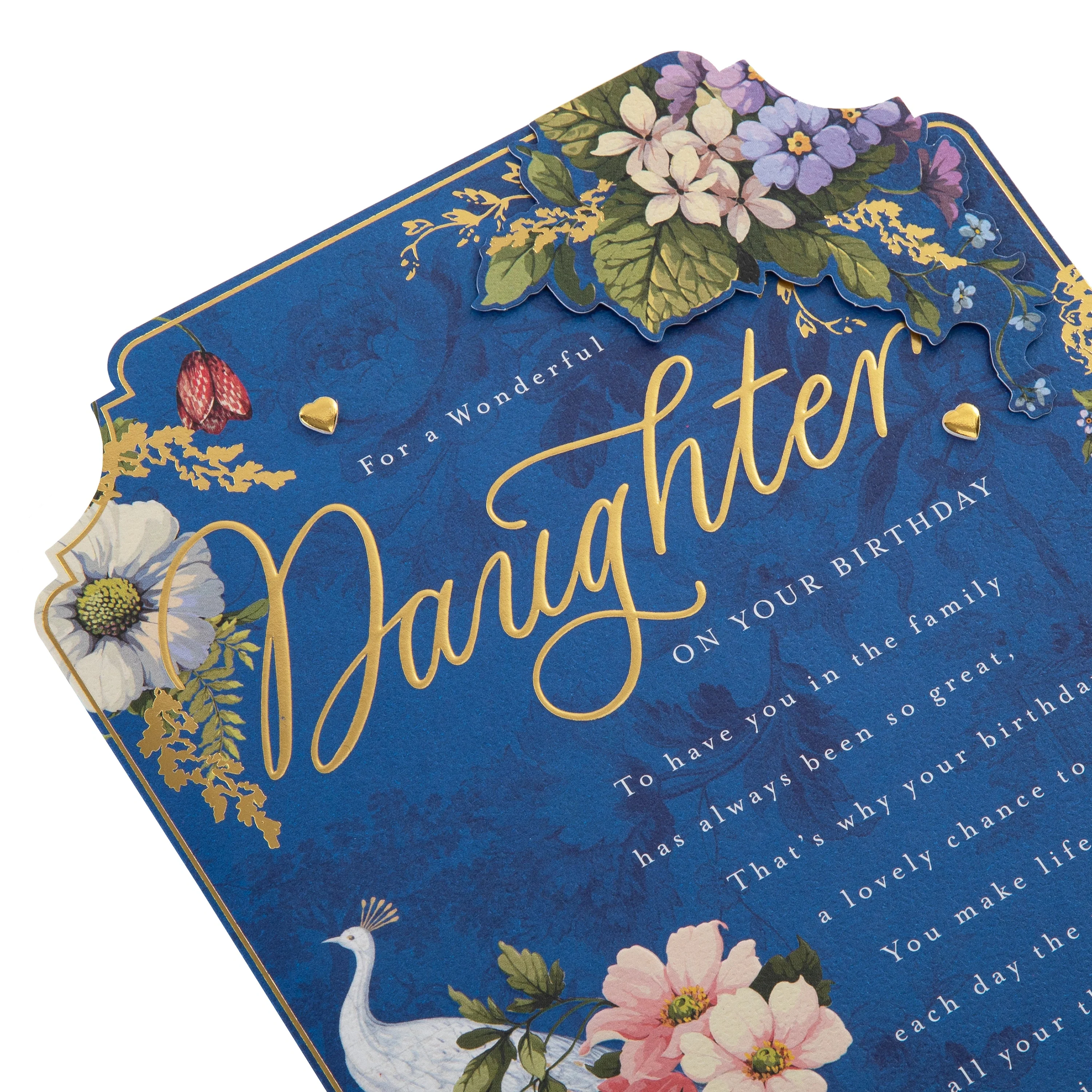 Birthday Card for Daughter - Blue Traditional Floral Design with Heartfelt Verse - Image 6