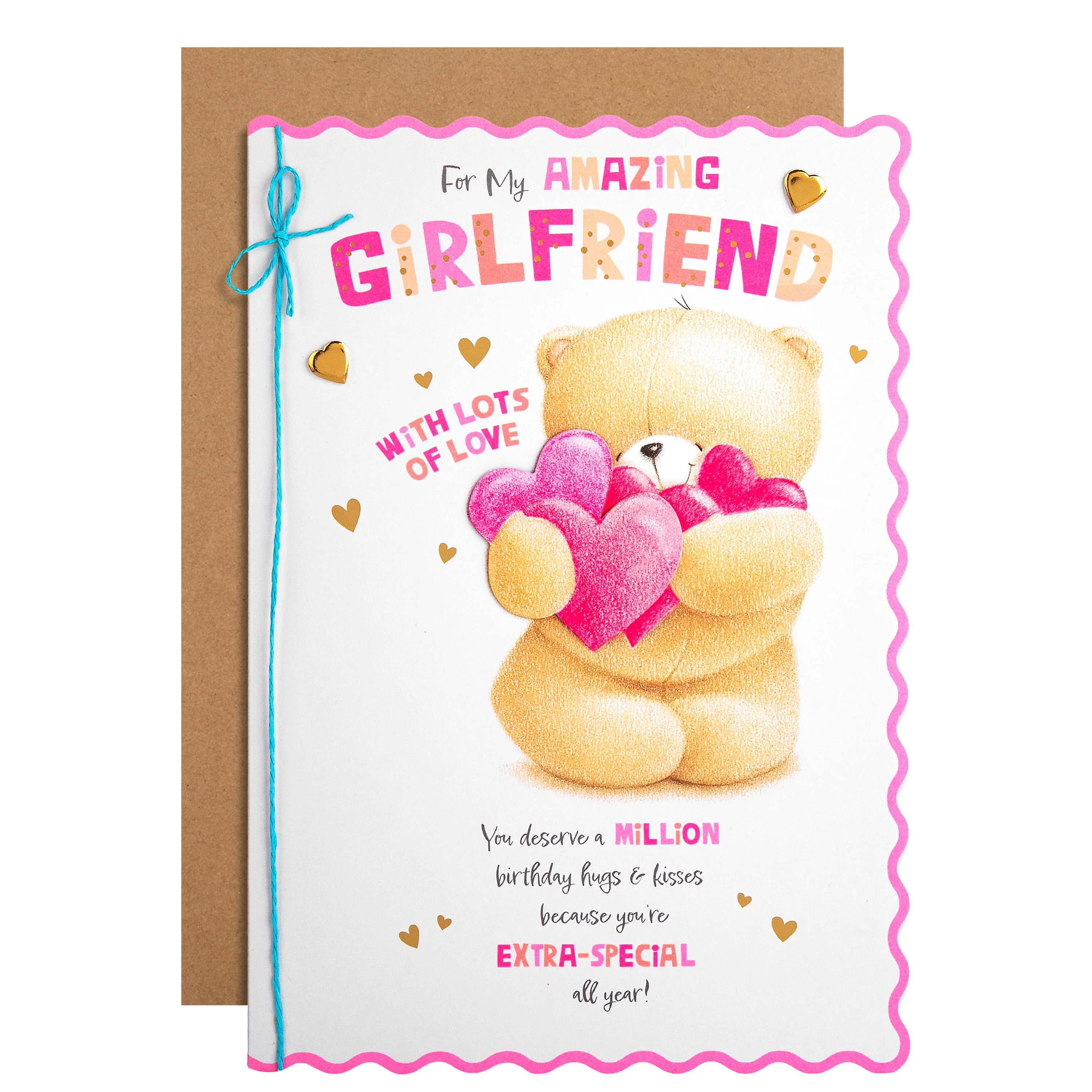 Birthday Card for Girlfriend - Cute Forever Friends with Hearts Design
