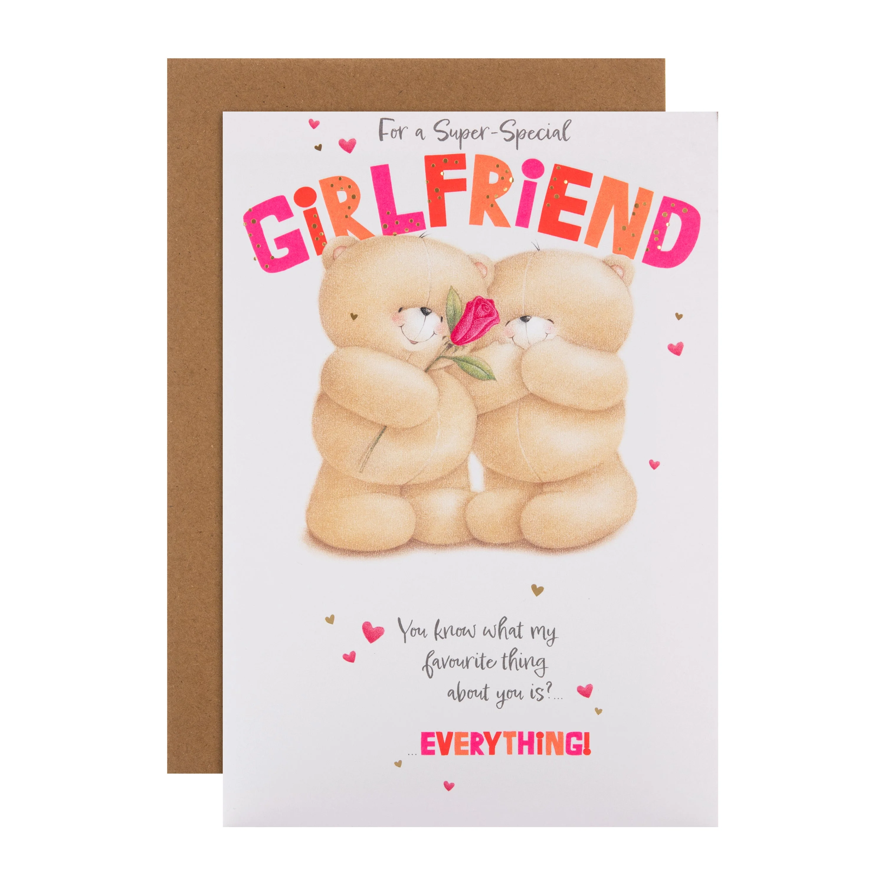 Birthday Card for Girlfriend - Pink Forever Friends Bears Rose Design