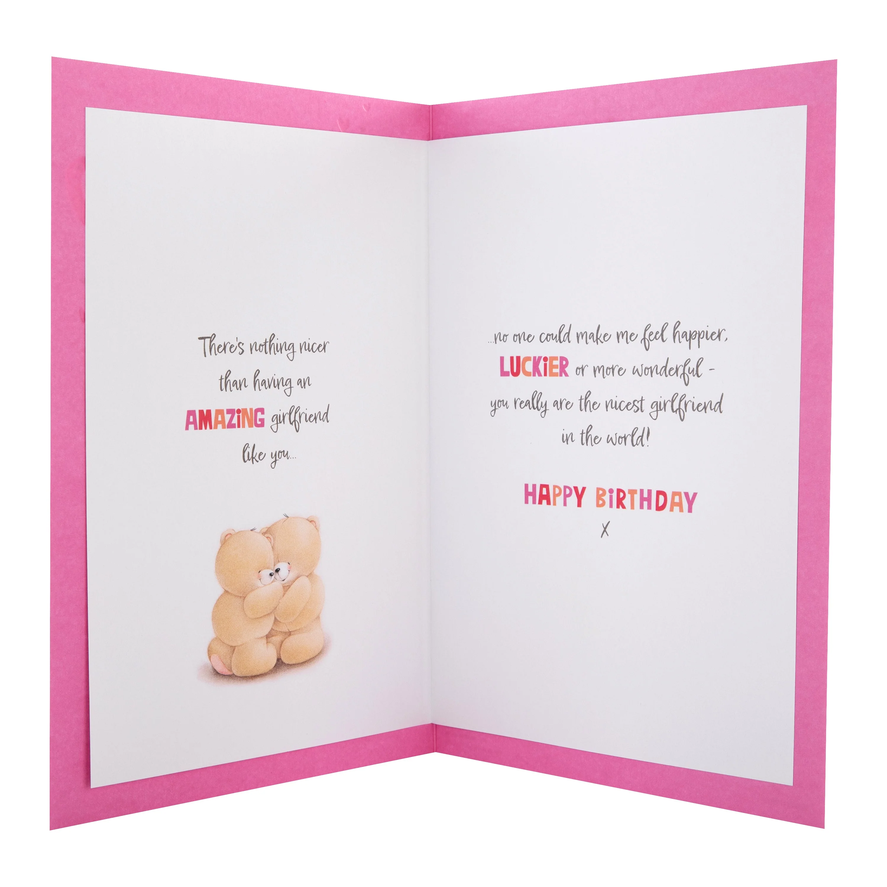 Birthday Card for Girlfriend - Pink Forever Friends Bears Rose Design - Image 2
