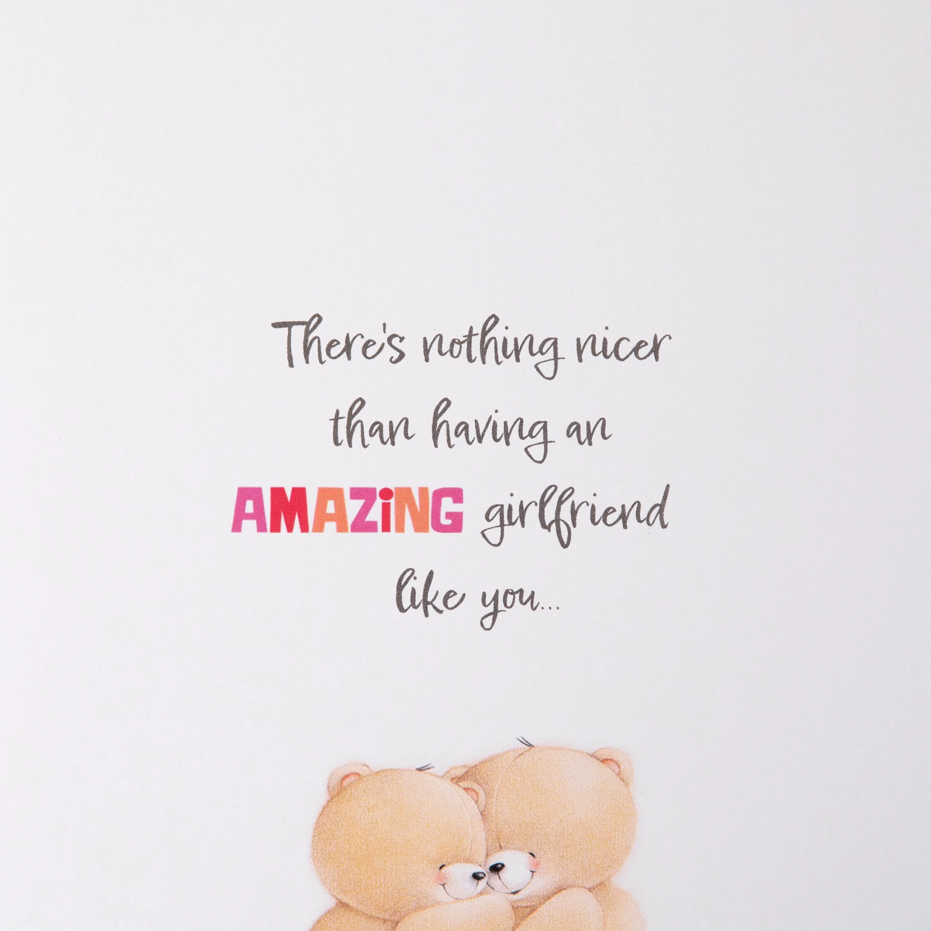 Birthday Card for Girlfriend - Pink Forever Friends Bears Rose Design - Image 3