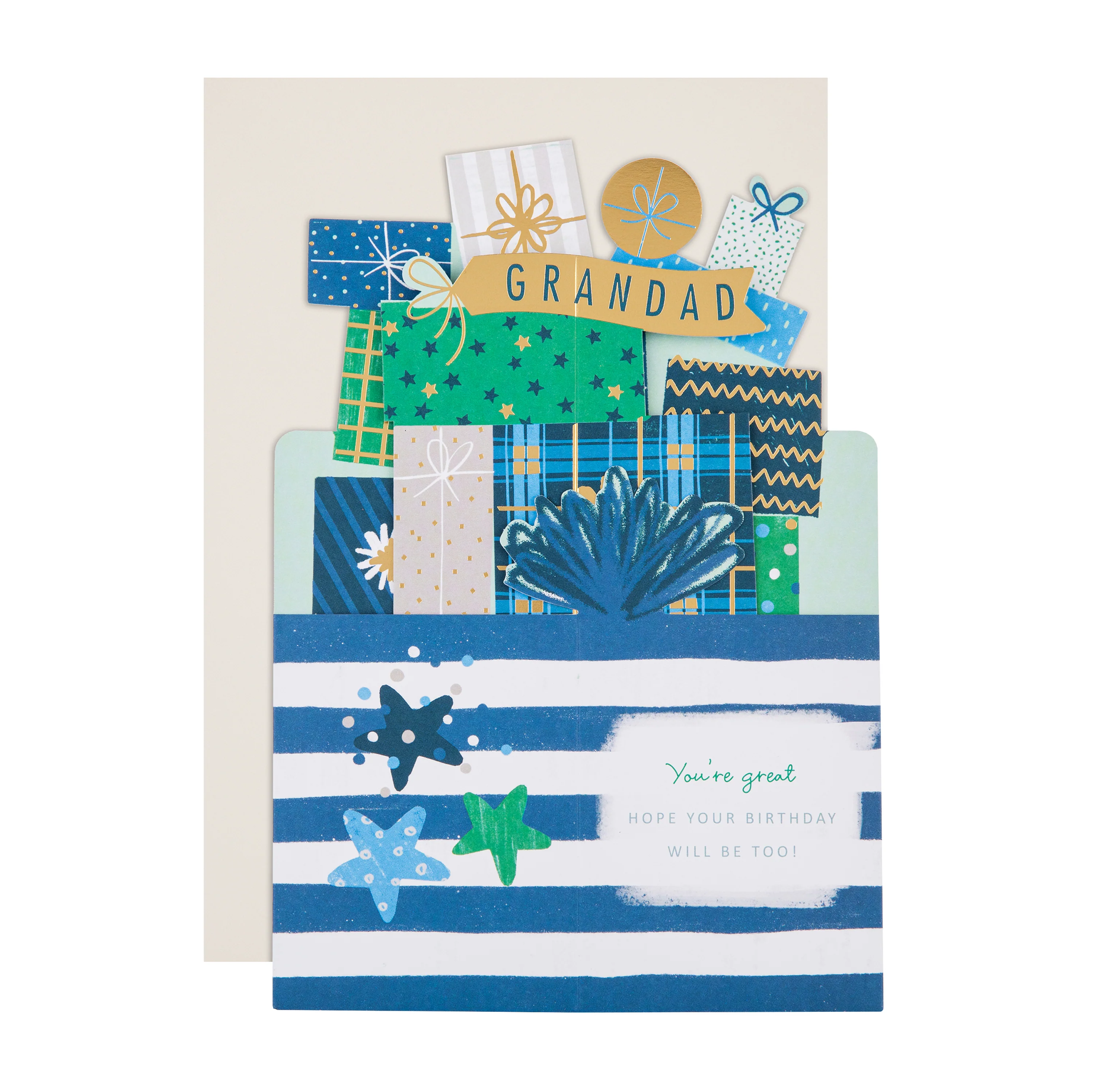 Birthday Card for Grandad - 3D Pop-Up Stack of Presents Design - Image 4